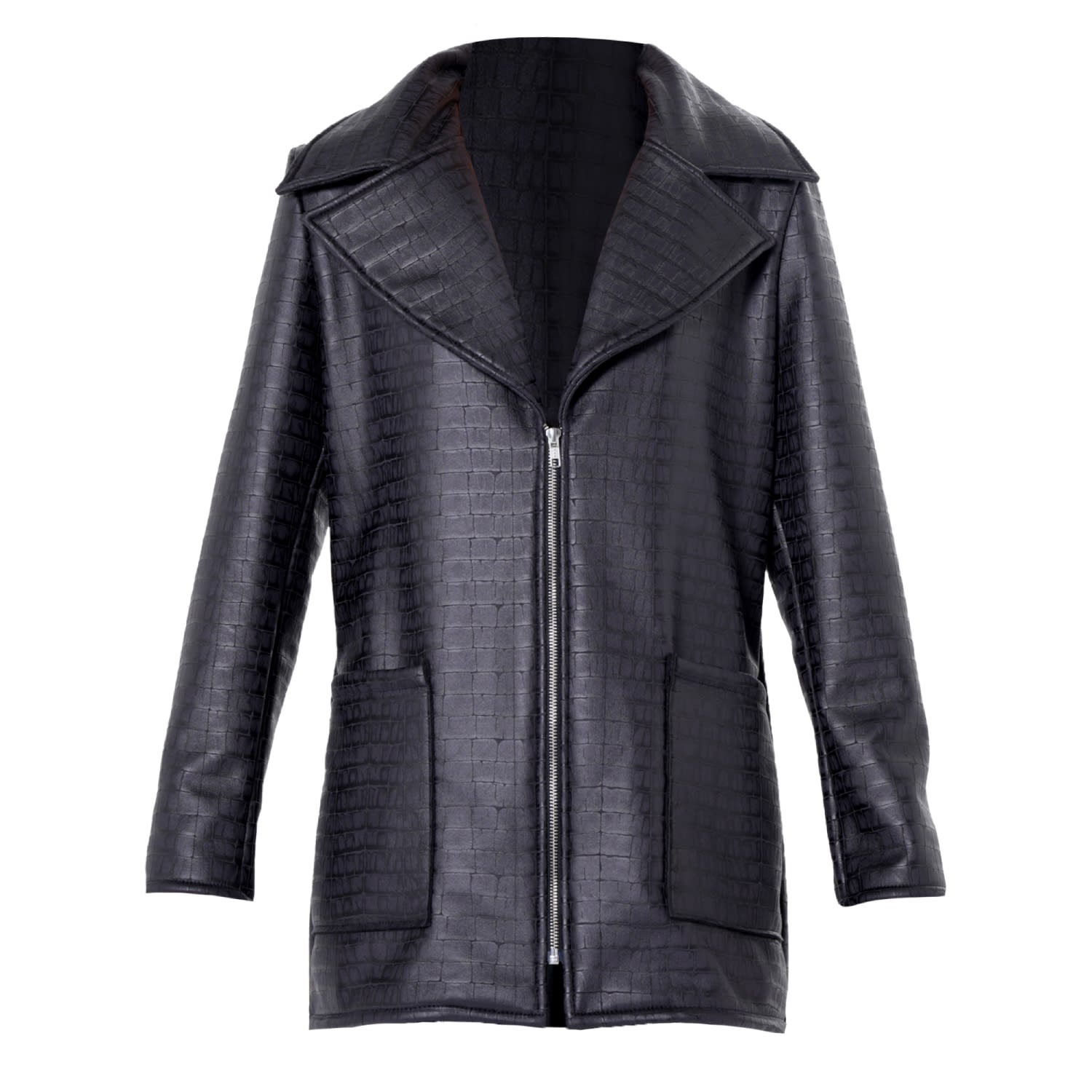 Women's Black / Blue Croc-Effect Faux Suede Jacket In Black | Extra Large | Metamorphoza