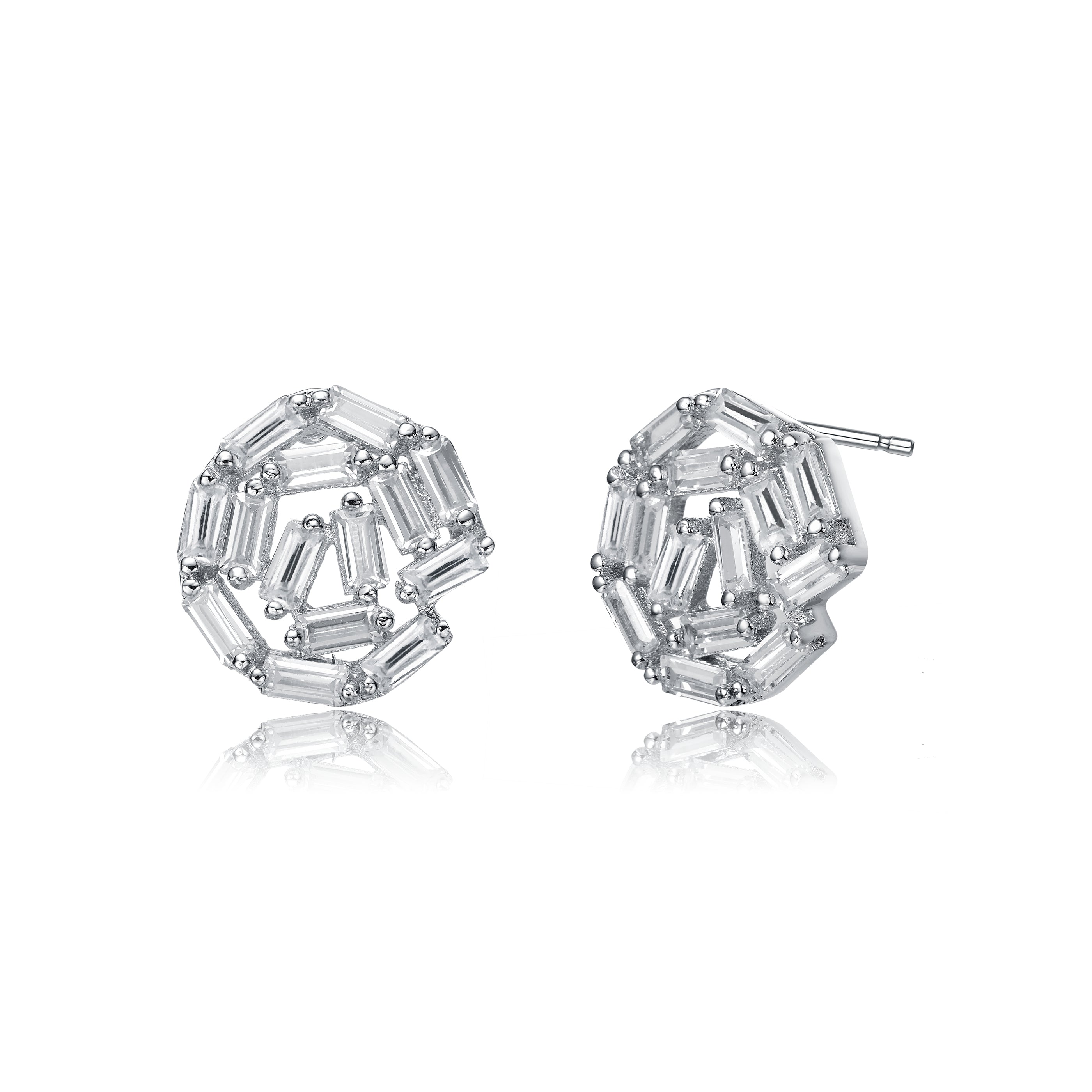 Genevive Jewelry Women's White / Silver Baguette Bundle Stud Earrings In Multi