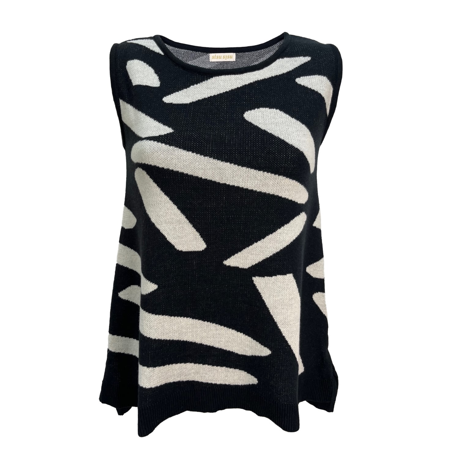 Women’s Black / White Mosaic Cotton Knitted A-Line Vest - Black & Ivory M/L Sisu Sisu