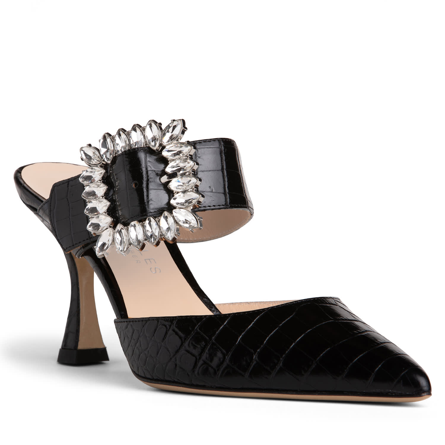 Beautiisoles By Robyn Shreiber Made In Italy Women's Georgina Black Croc Leather Mule Sexy & Dressy Comfortable For Valentine Evening & Party Wit In Black