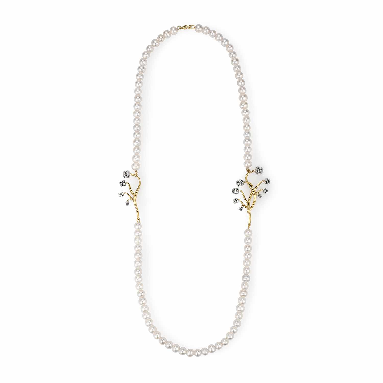 Retro Chic Women's Gold / White Lily Of The Valley Pearl Necklace In Multi