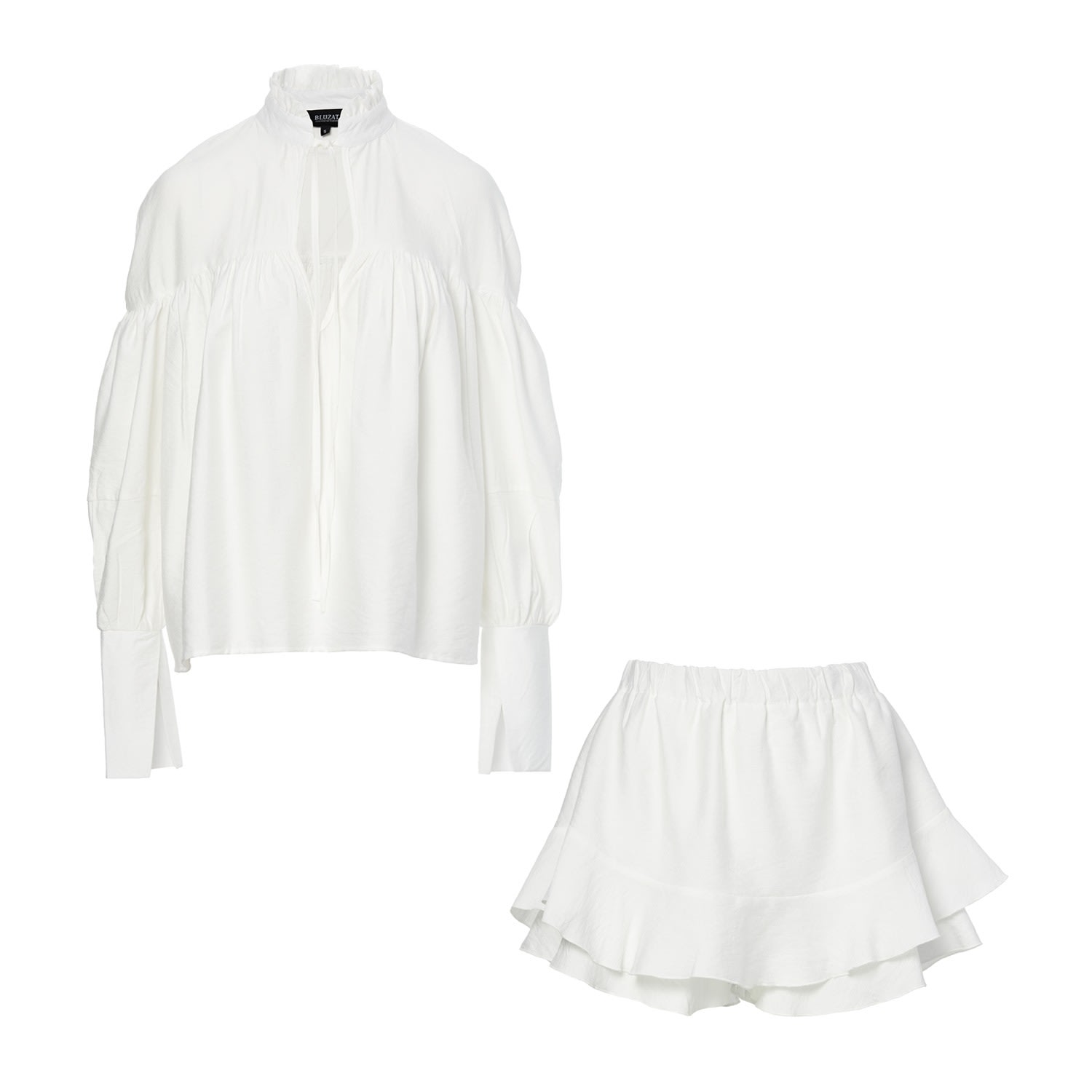 Bluzat Women's White Set With Blouse And Pants With Skirt In White