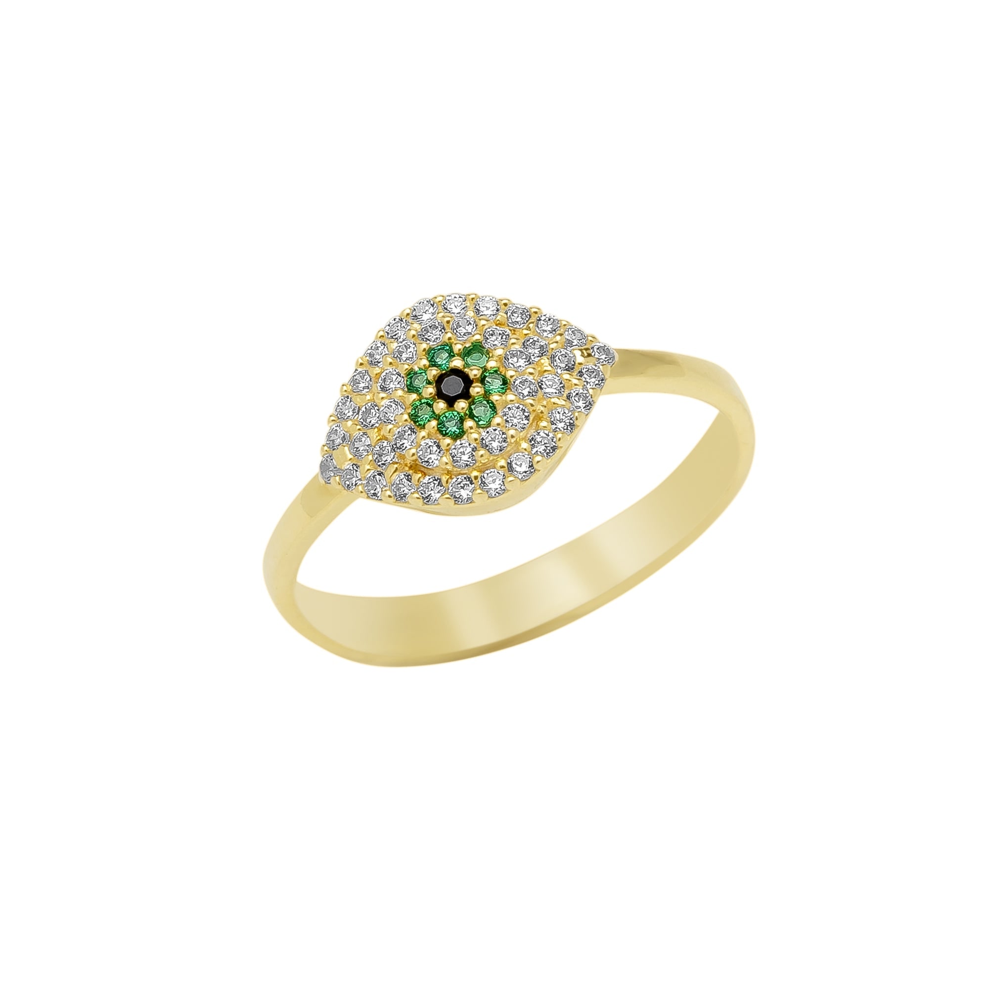 Spero London Women's Gold Sterling Silver Green Evil Eye Ring In Gold