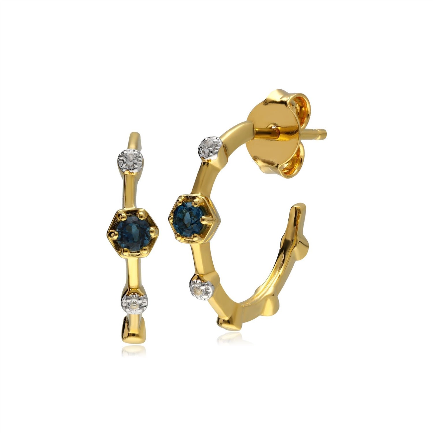 Women’s Blue Modern Glam Topaz Mini Hoop Earrings In Gold Plated Silver Gemondo