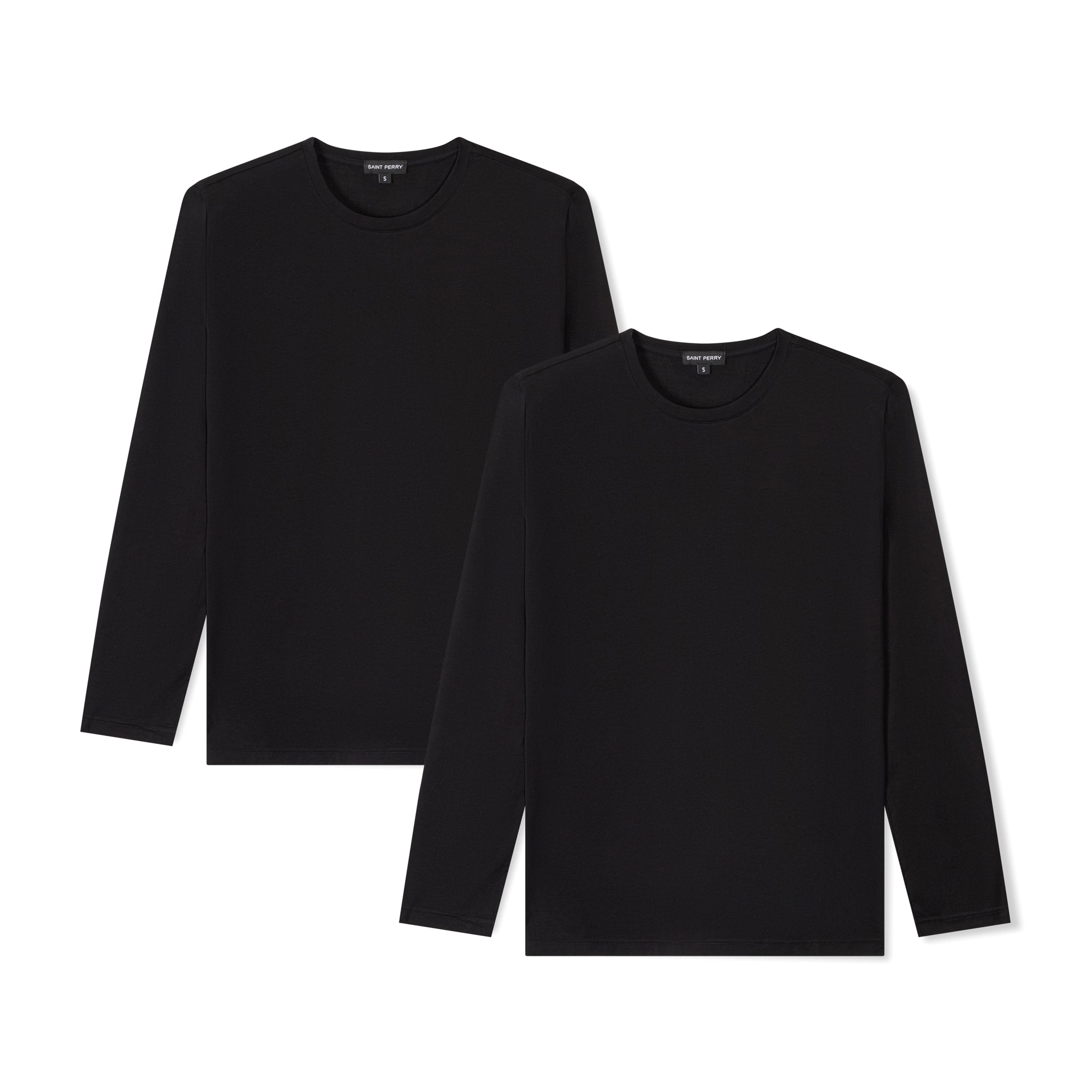 Men’s Long Sleeve Crewneck Black T-Shirt Two Pack Small Saint Perry