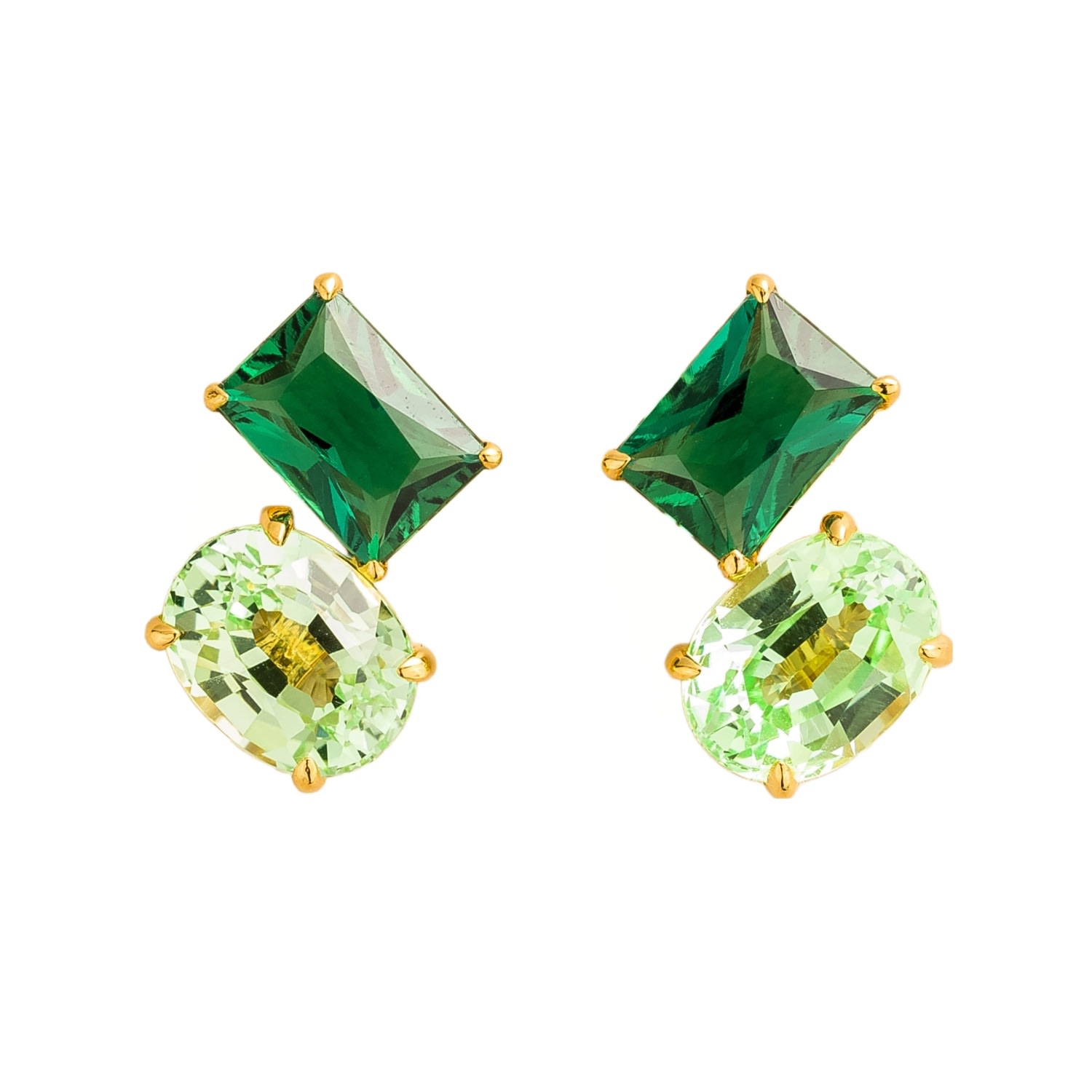 Juvetti Women's Gold / Green Buchon Gold Earrings In Emerald & Green Sapphire In Multi