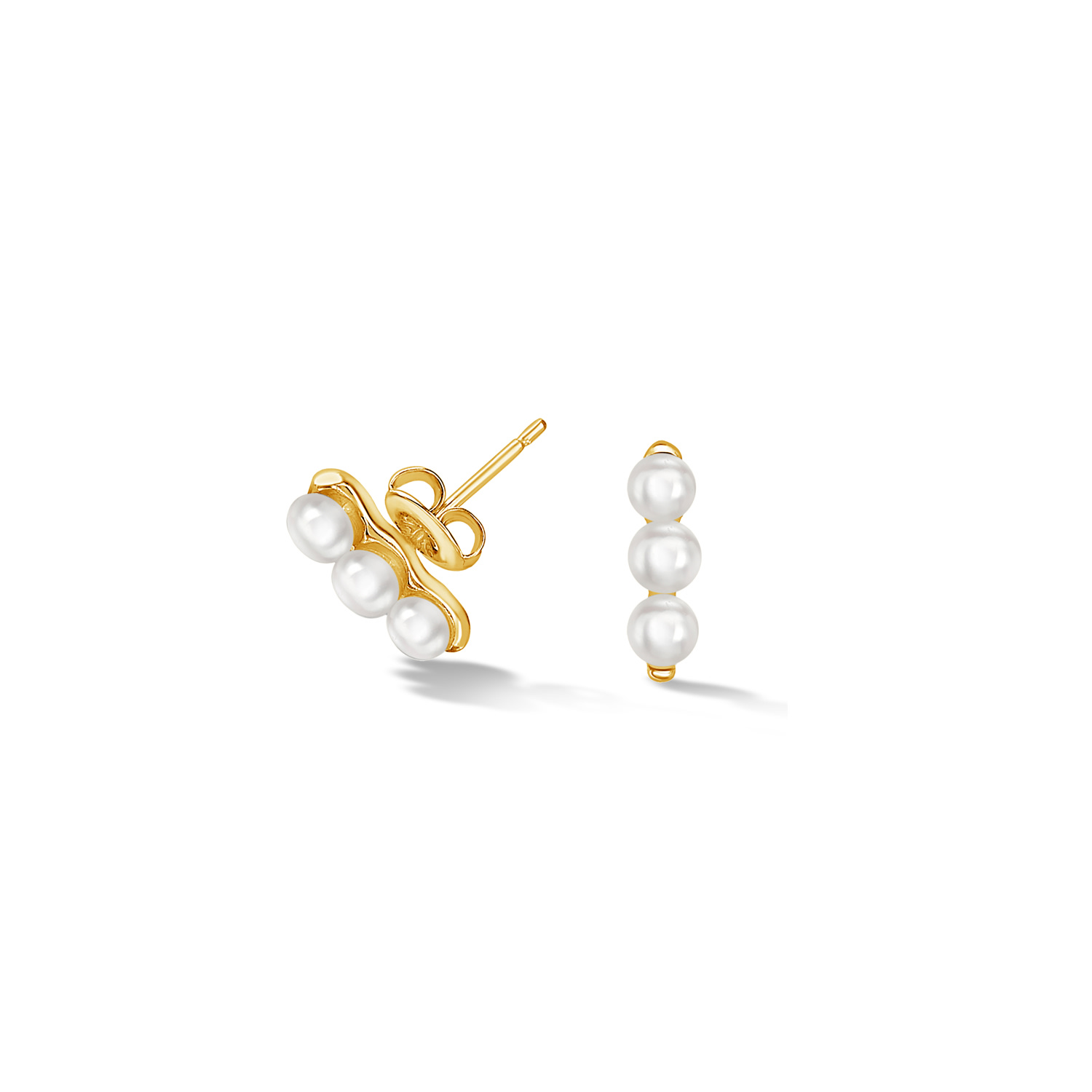 Dower & Hall Women's Timeless Triple Pearl Bar Studs Gold In White