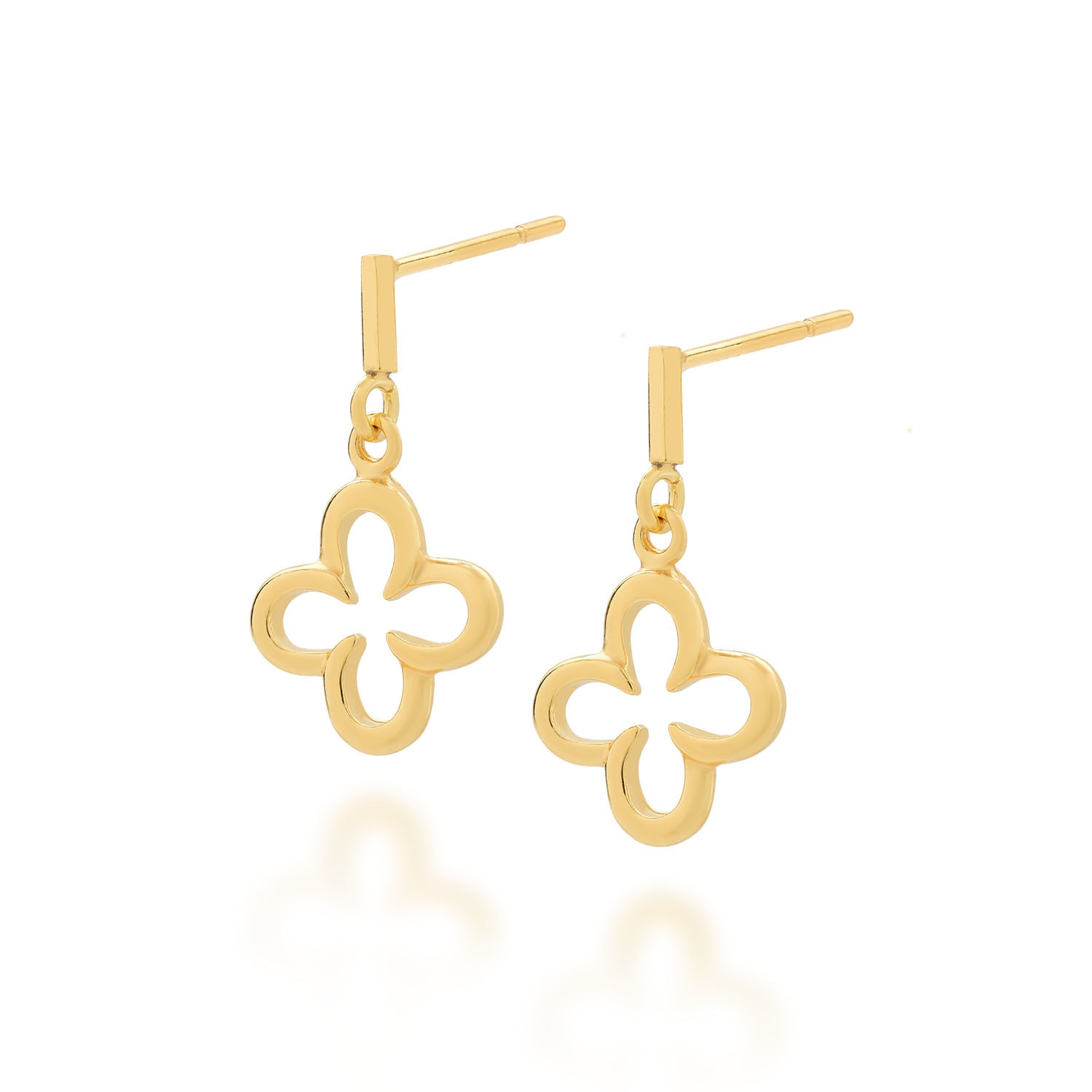 Nellou Jewellery Women's Clover Drop Earrings Gold Plated Sterling Silver In Gold