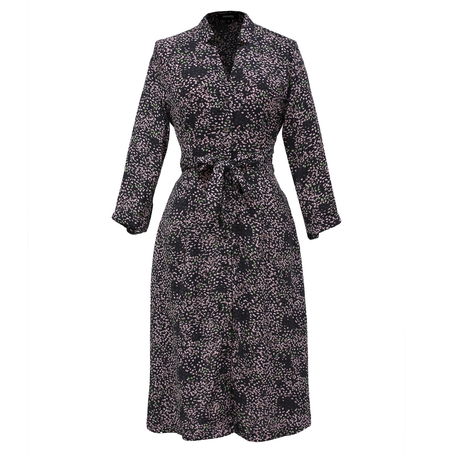 Smart And Joy Women's Black Minimalist Printed Tea Dress - Navy & Pink In Black