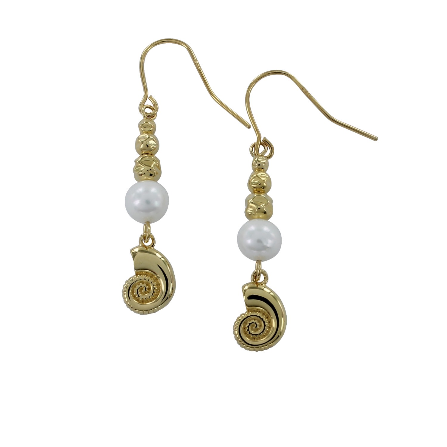 Reeves & Reeves Women's Silver Pearl And Ammonite Gold Plate Drop Earrings