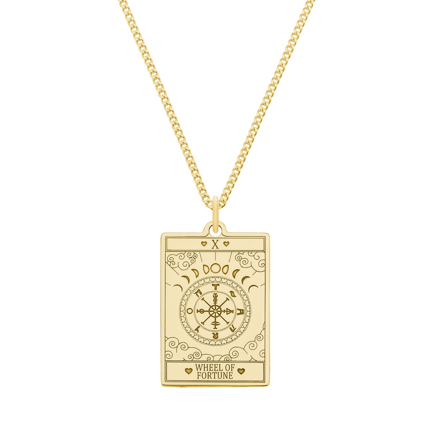Cartergore Women's Small 9ct 375 Gold “wheel Of Fortune” Tarot Card Necklace In Yellow