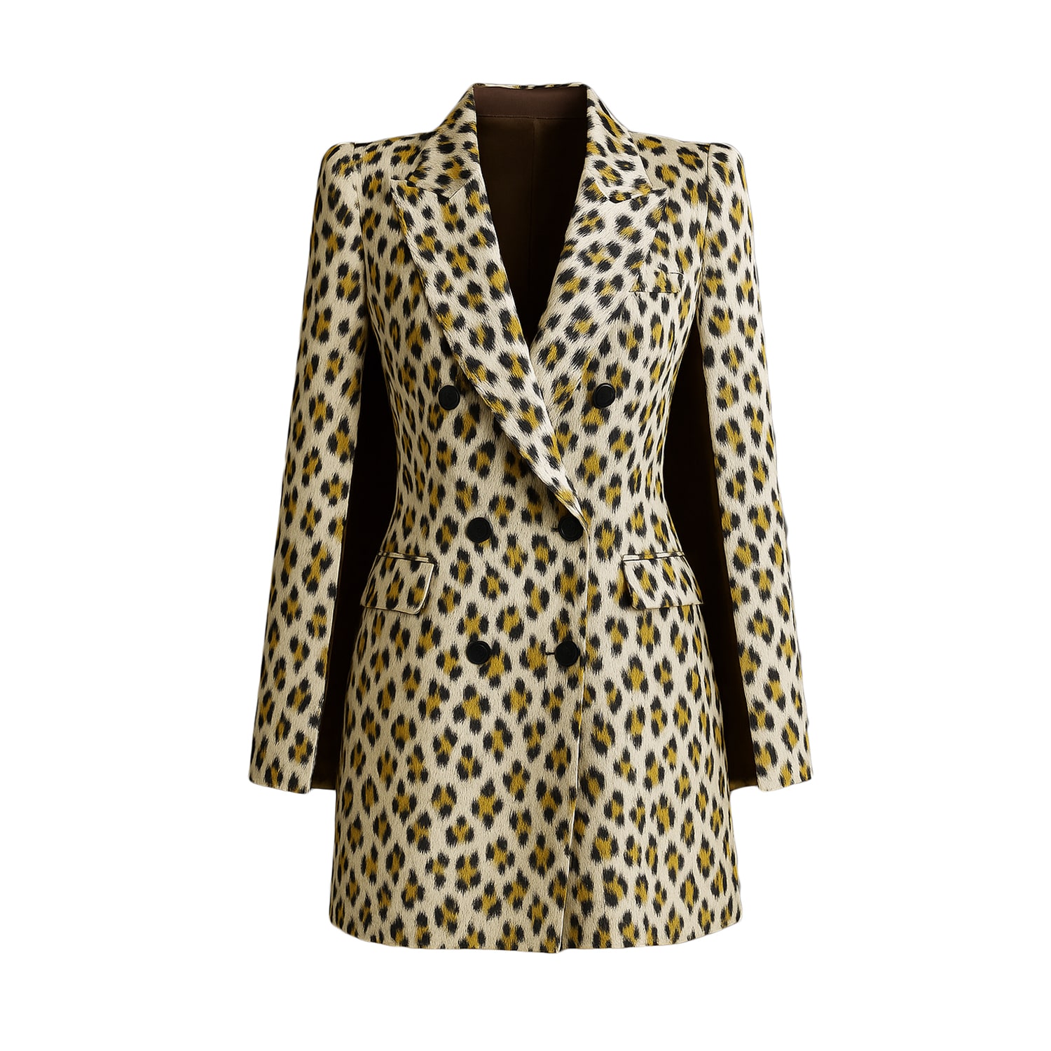 Richa Sharma White / Brown / Yellow Tailored Leopard Print Blazer Dress - Luxury Double Breasted Women's Statemen In Multi