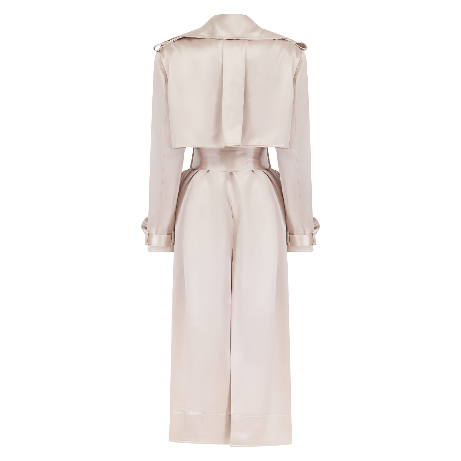 Maryam Beige Belted Satin Trench Coat | SAMEERA | Wolf & Badger