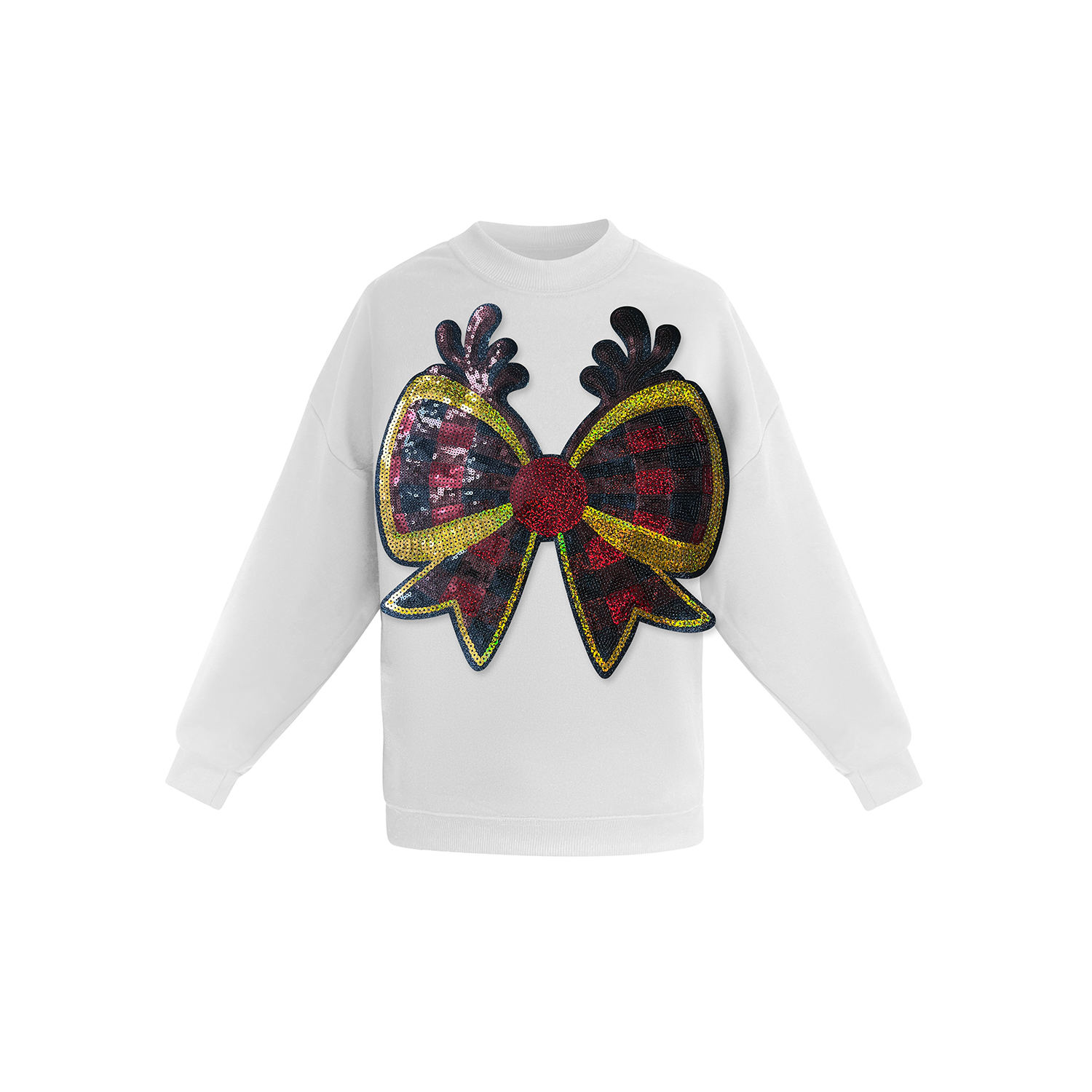 Toma Women's Christmas White Reindeer Bow Sweatshirt In White