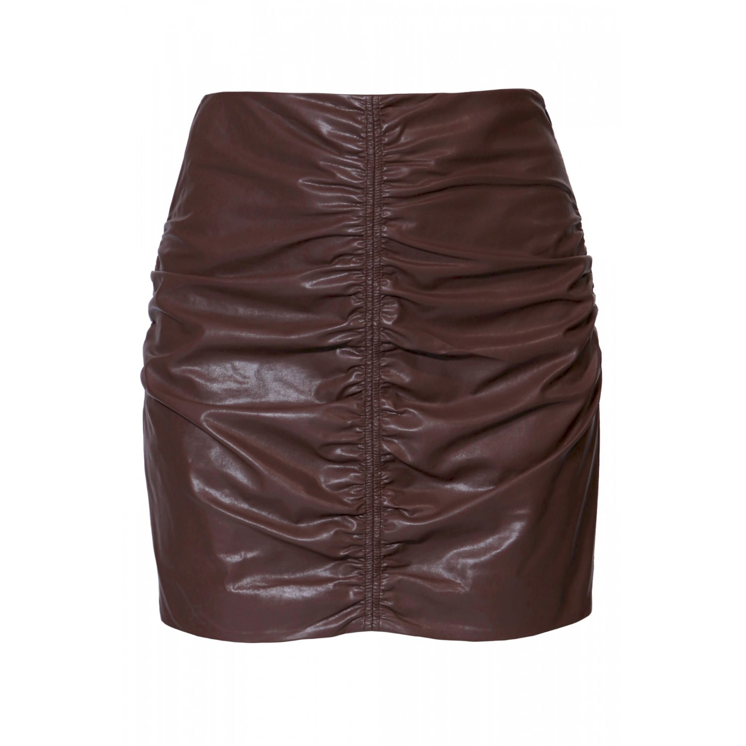 Aggi By Halewski Women's Ruth Chocolate Brown Creased Mini Vegan Leather Skirt In Brown