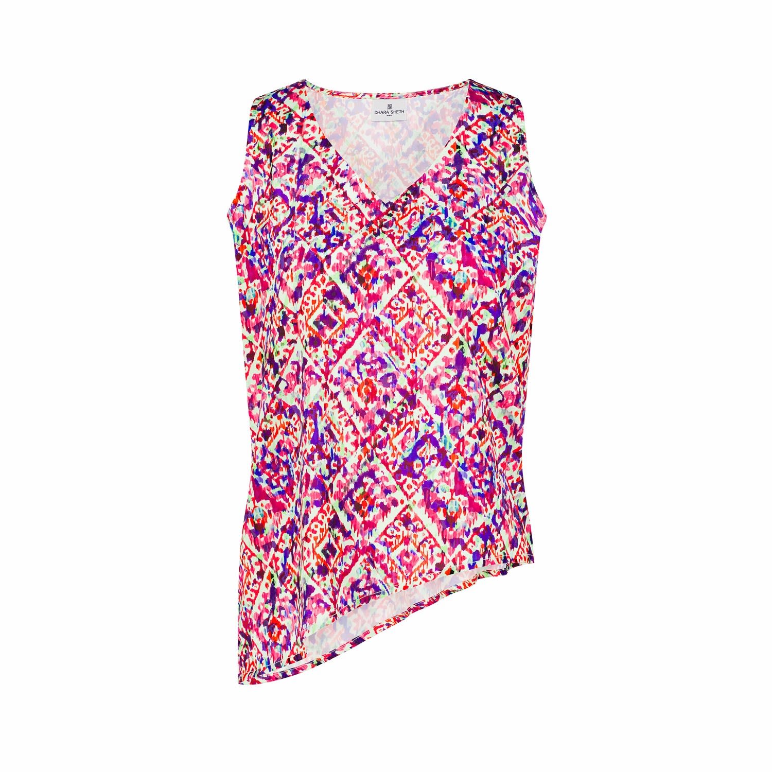 Women’s Pink / Purple Printed Sleeveless Asymmetric Top Large Dhara Sheth Dubai