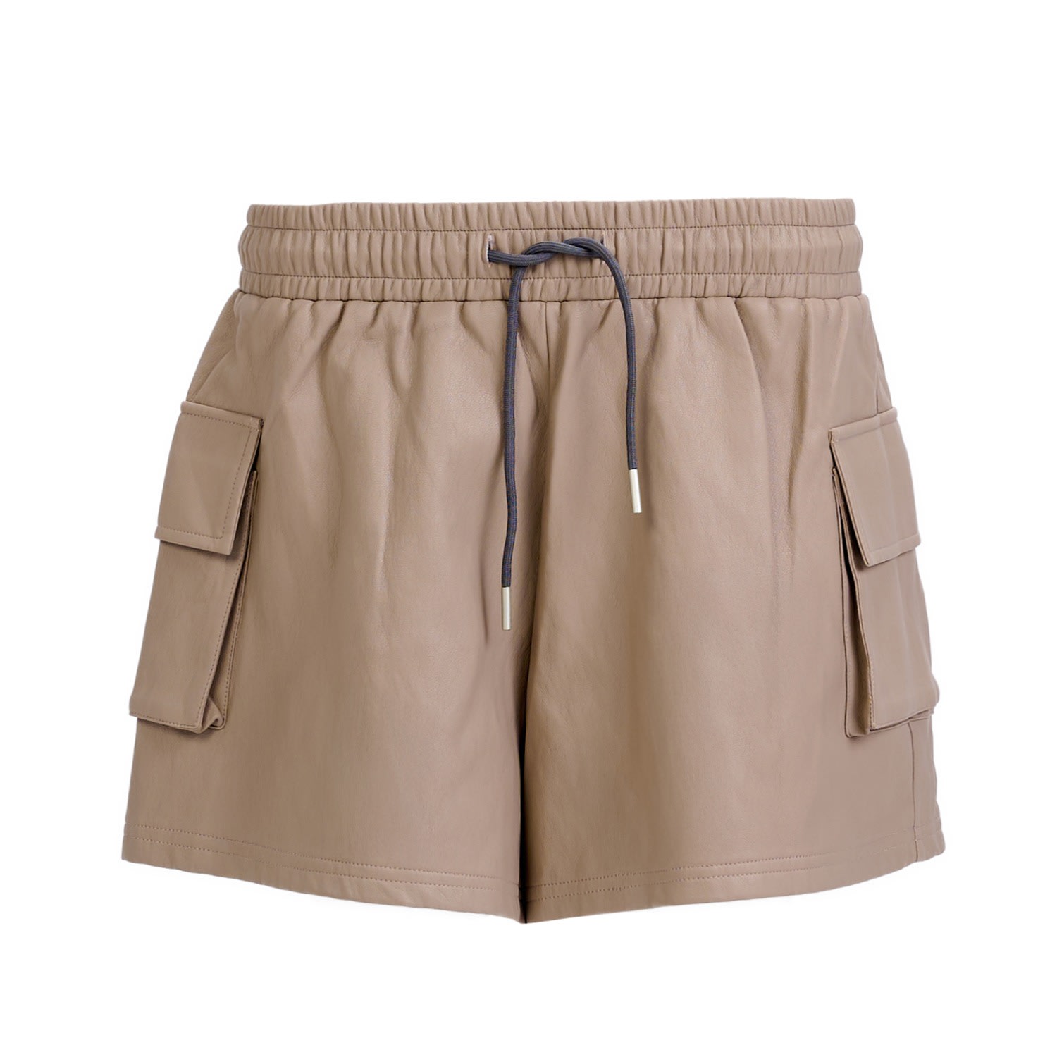 Brown / Neutrals Cargo Shorts — Mocha Vegan Leather With Elastic Waistband | One Size | Mov