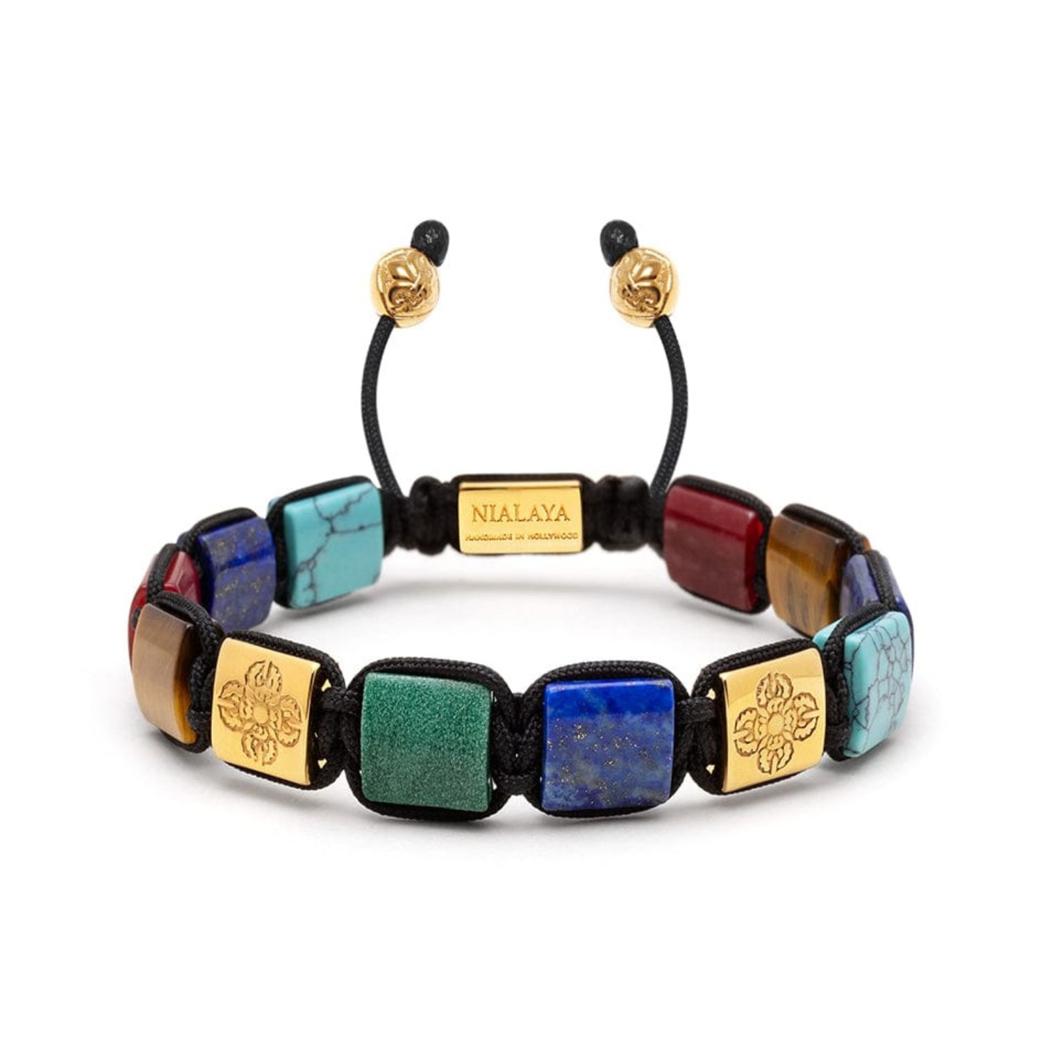 Nialaya Men's The Dorje Flatbead Collection - Blue Lapis, Green Jade, Brown Tiger Eye, Red Jade And Turquois In Multi