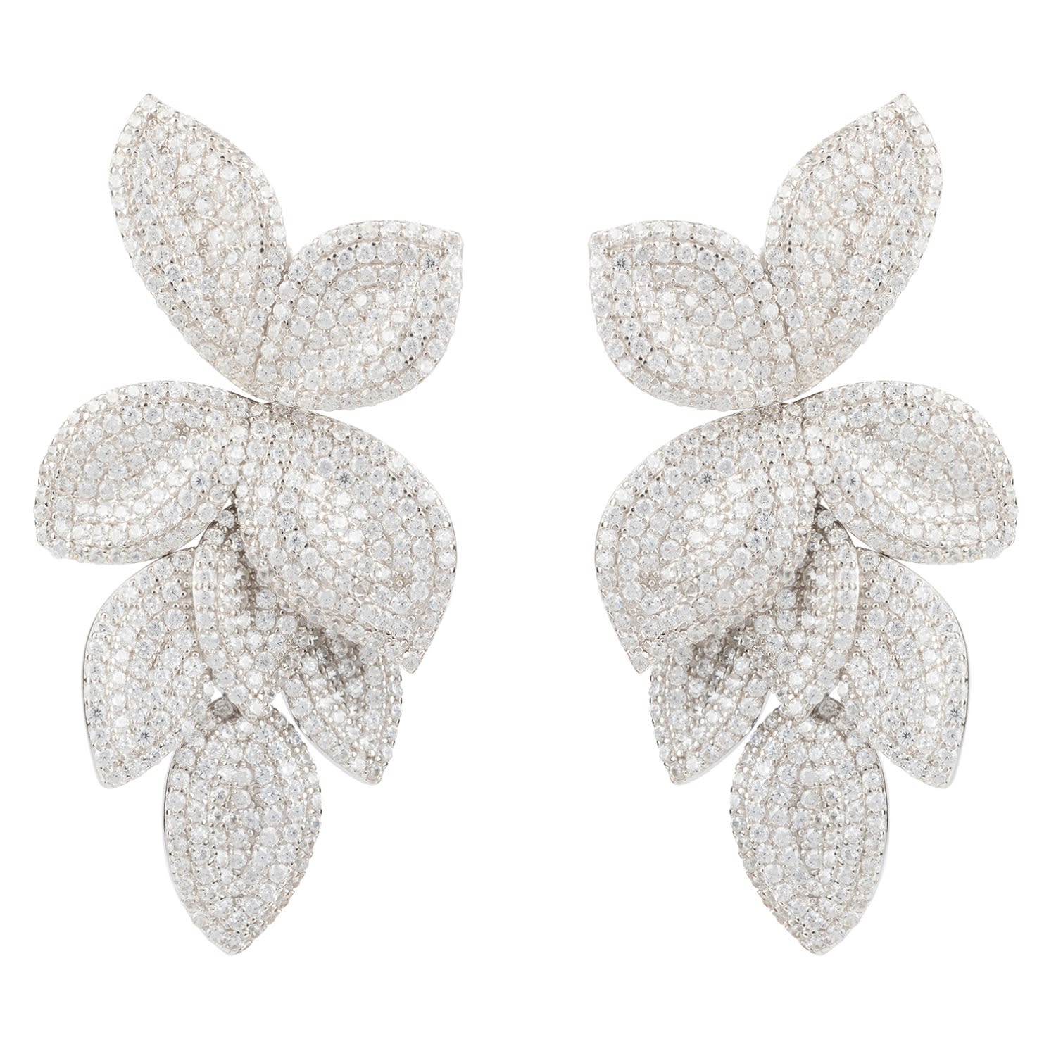 Latelita Women's Silver / White Petal Cascading Flower Clip On Earrings Silver In Multi