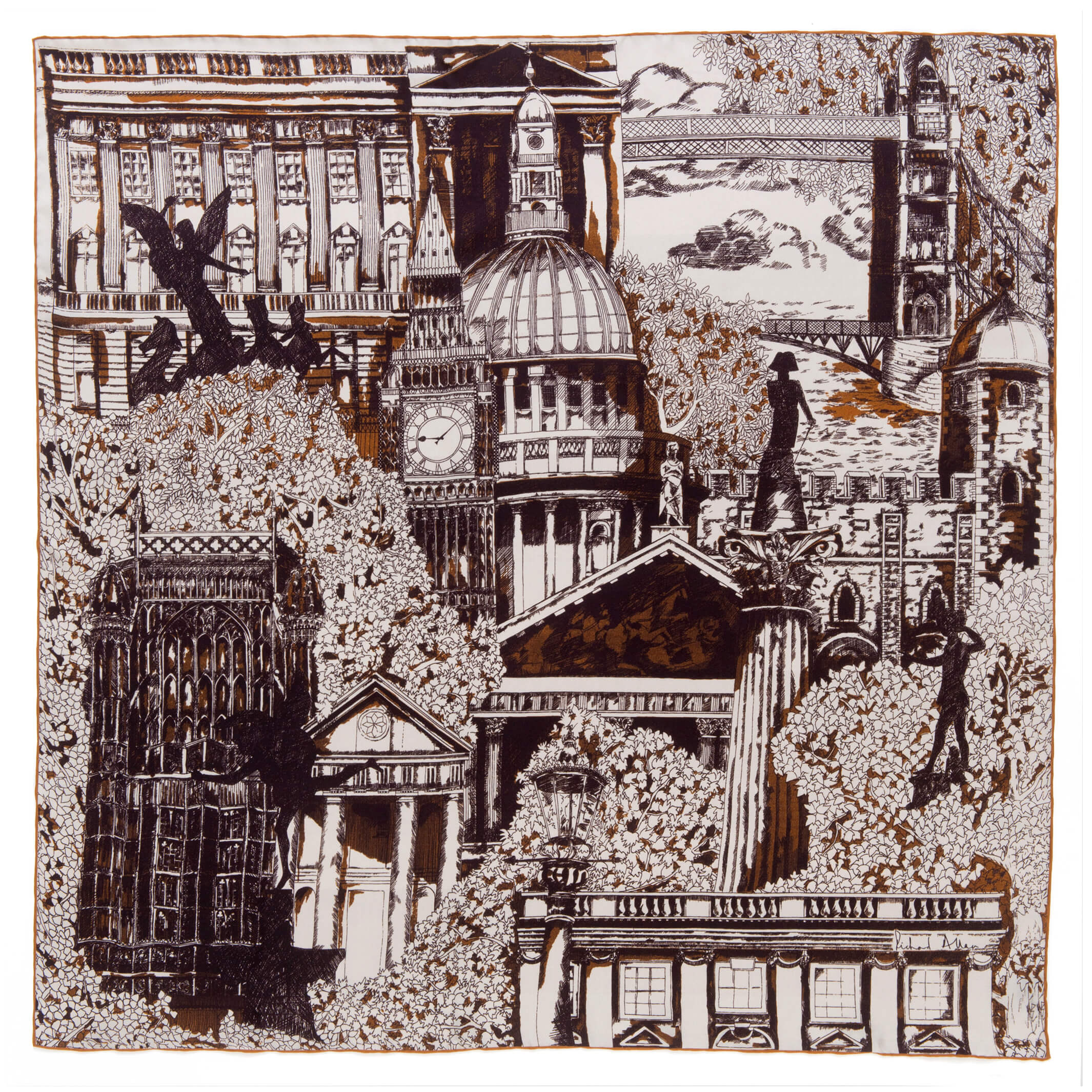 Richard Allan London Women's Brown / Grey / Silver Ginger London Silk Scarf