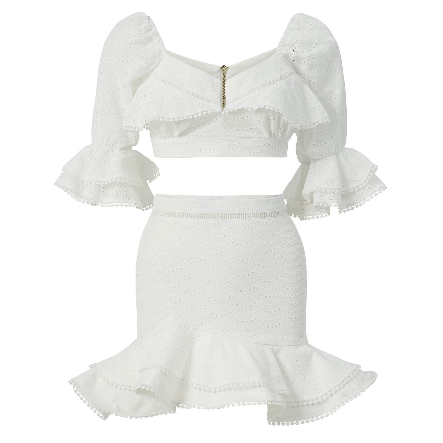 Women’s Roselenda White Mini Frilled Skirt And Crop Two Pieces Skirt & Top Large Selen Jewels