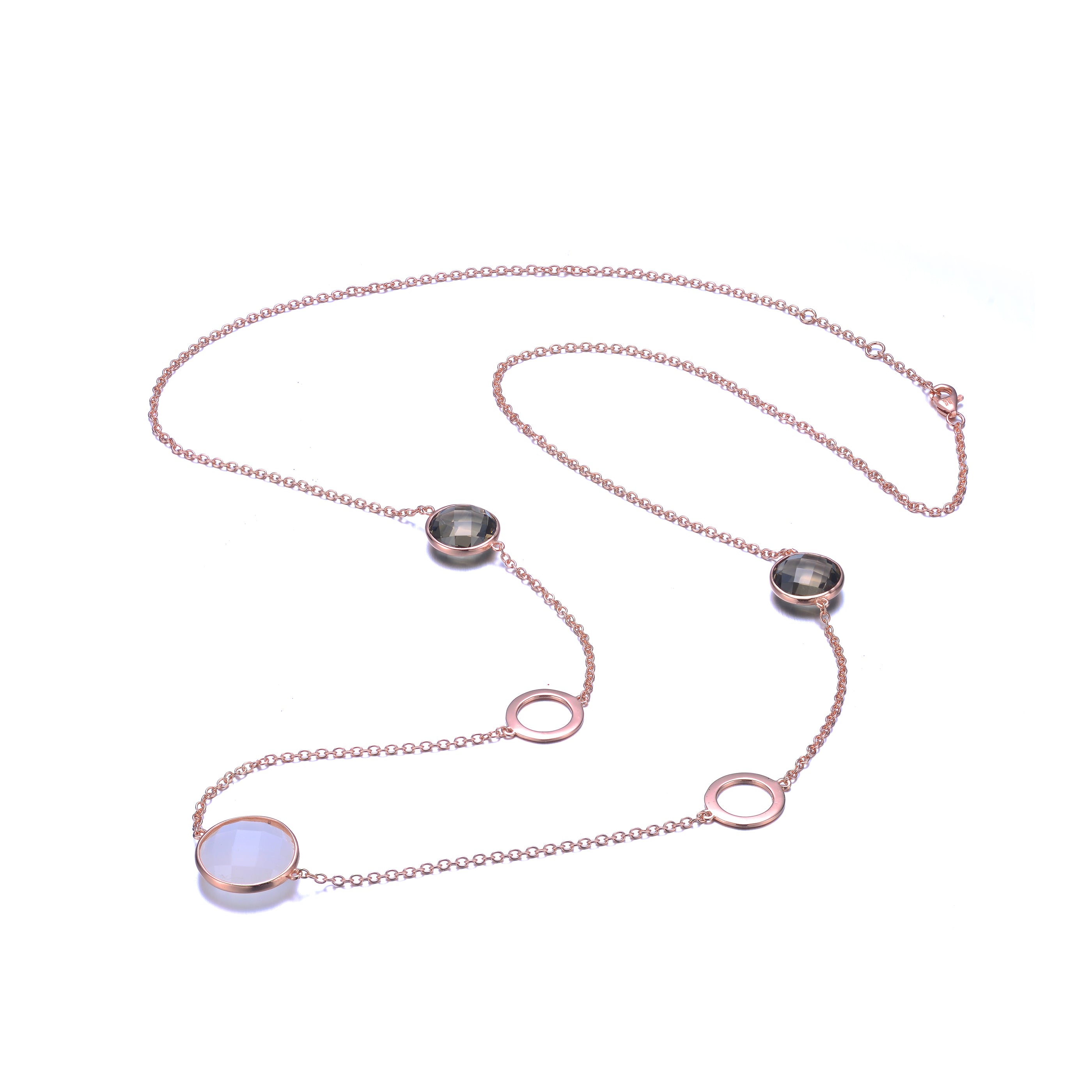 Genevive Jewelry Women's Rose Gold / Purple / Black Sterling Silver Lavander And White Cubic Zirconia Necklace