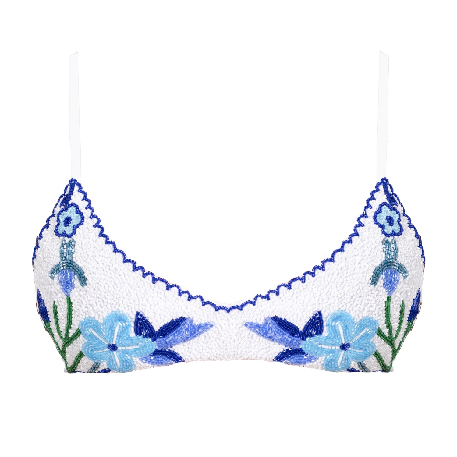 Self-adore Women's Blue / White Euro Summer Hand-beaded Embellished Bikini Top- Blue In Multi