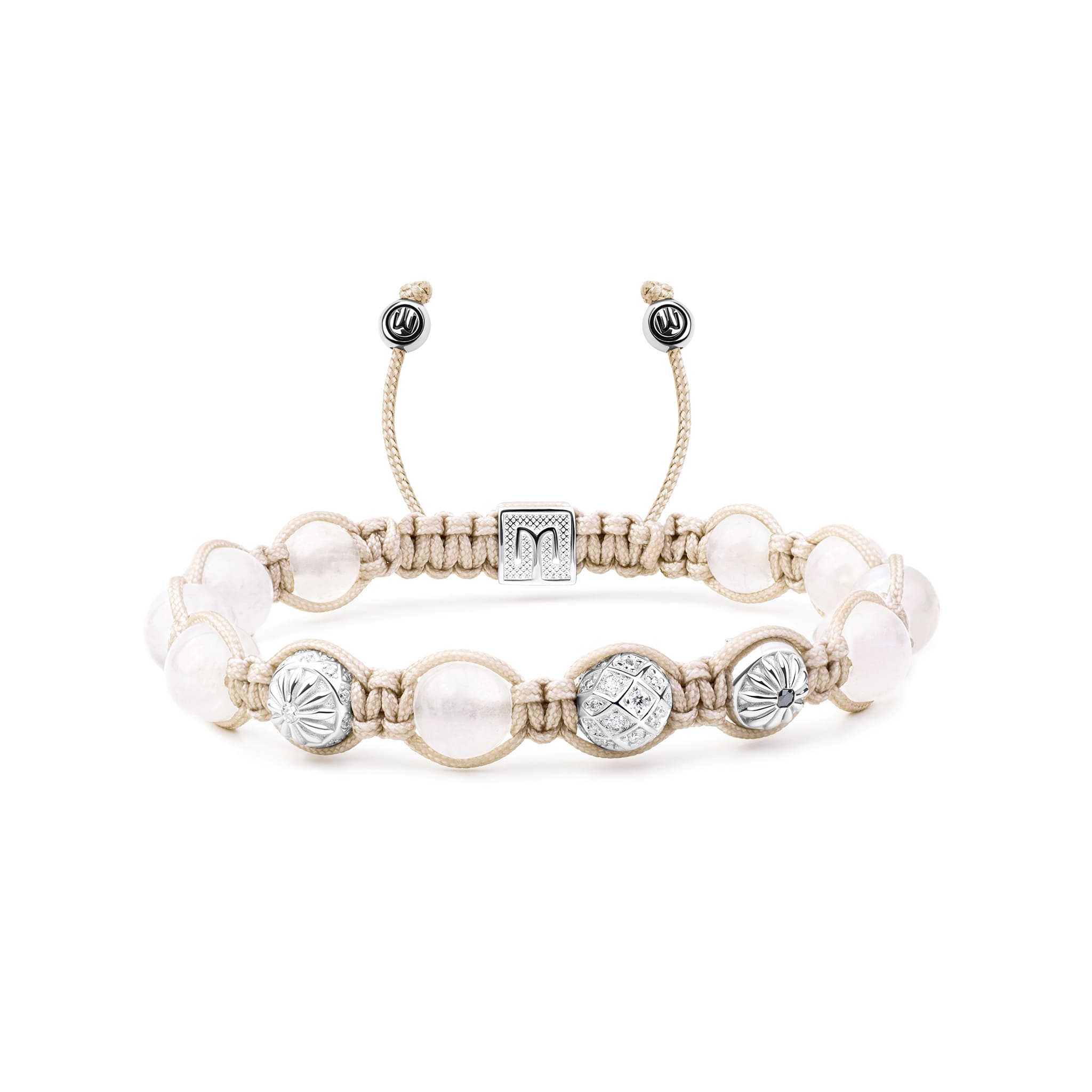 Mahigan Women's Silver / White Braided Bracelet With Rainbow Moonstone In Silver - The Maverick In Metallic