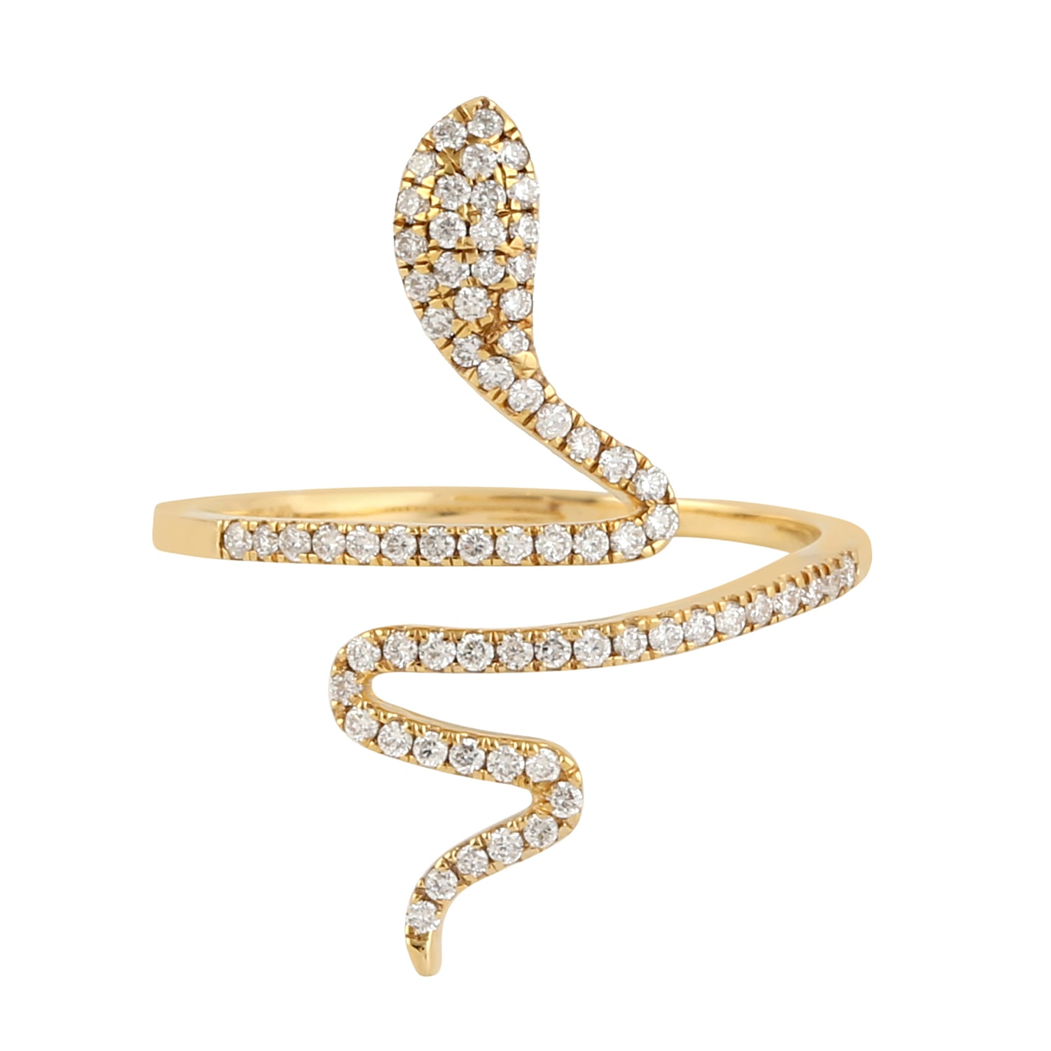 Artisan Women's Gold / White Carved Snake Ring With Pave Diamonds In 18k Yellow Gold In Multi