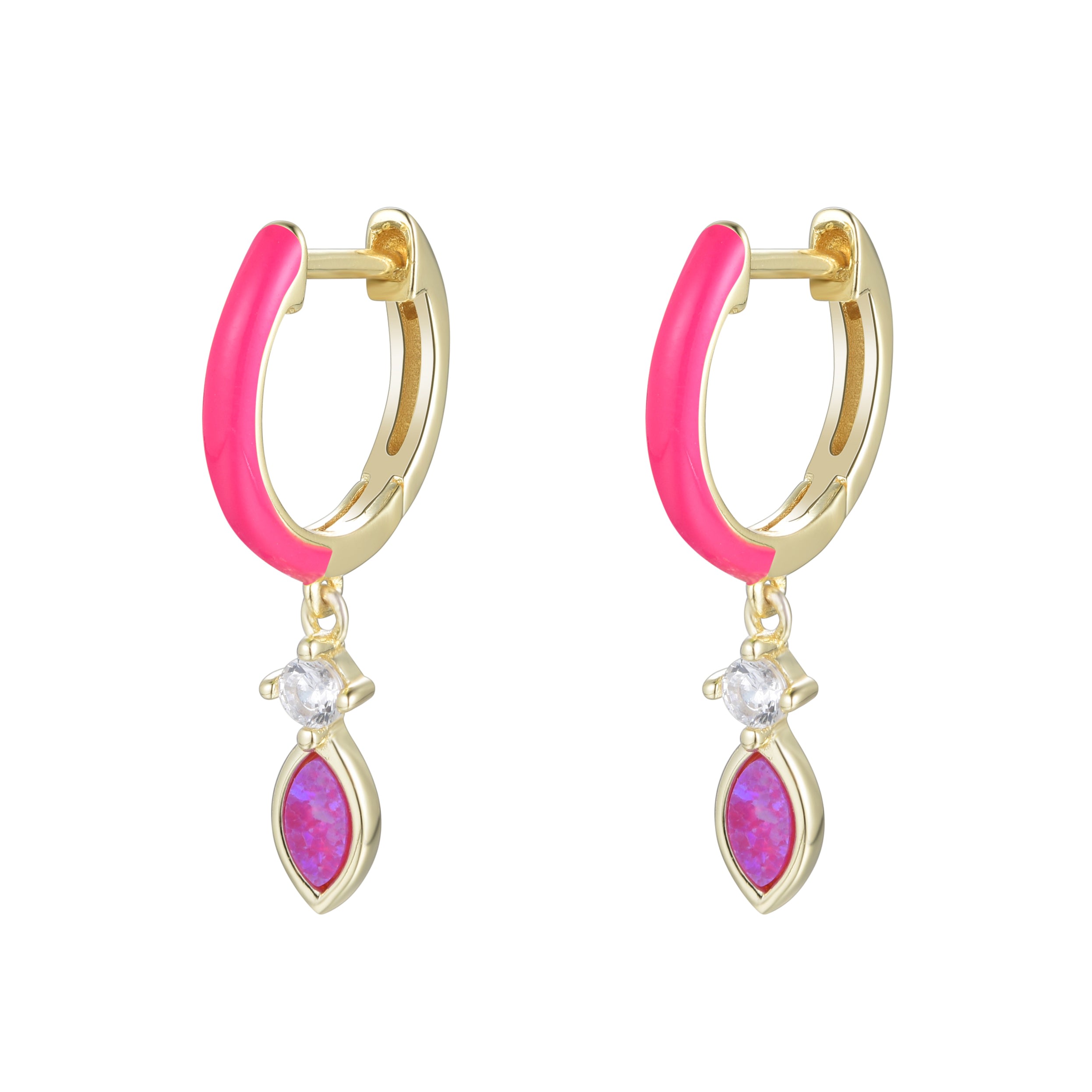 Kamaria Women's Enamel Opal Huggie Earrings - Red In Multi