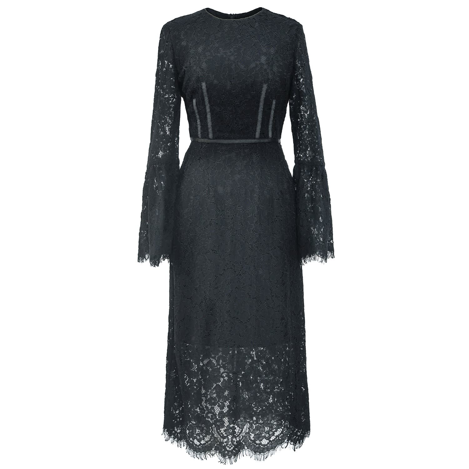 knee length dresses for ladies Black Ribbed Long Sleeve Ruched Tulip Skirt Dress main image 0