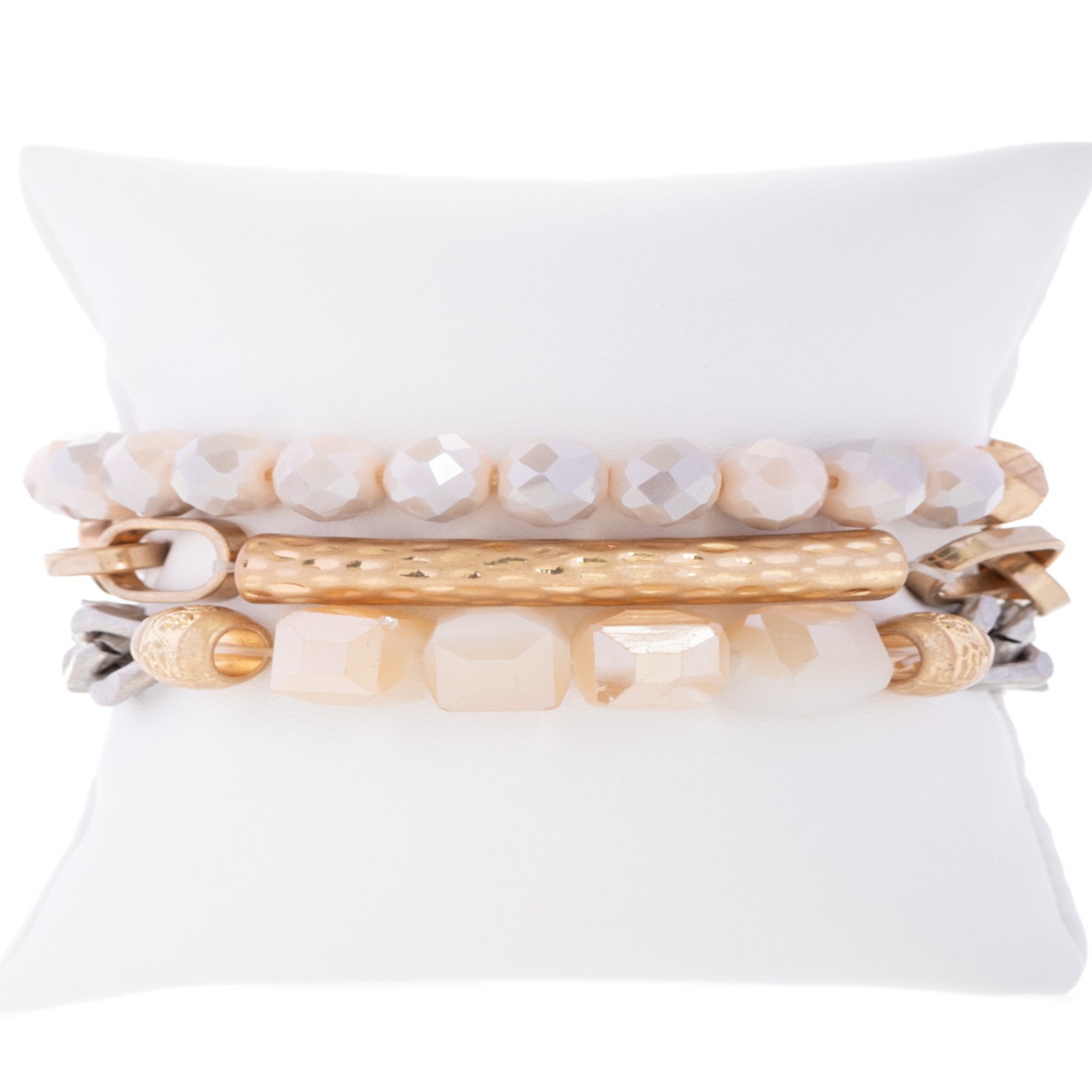 Saachi Women's White Metallic Beaded Chain Trio Corn Silk Bracelet