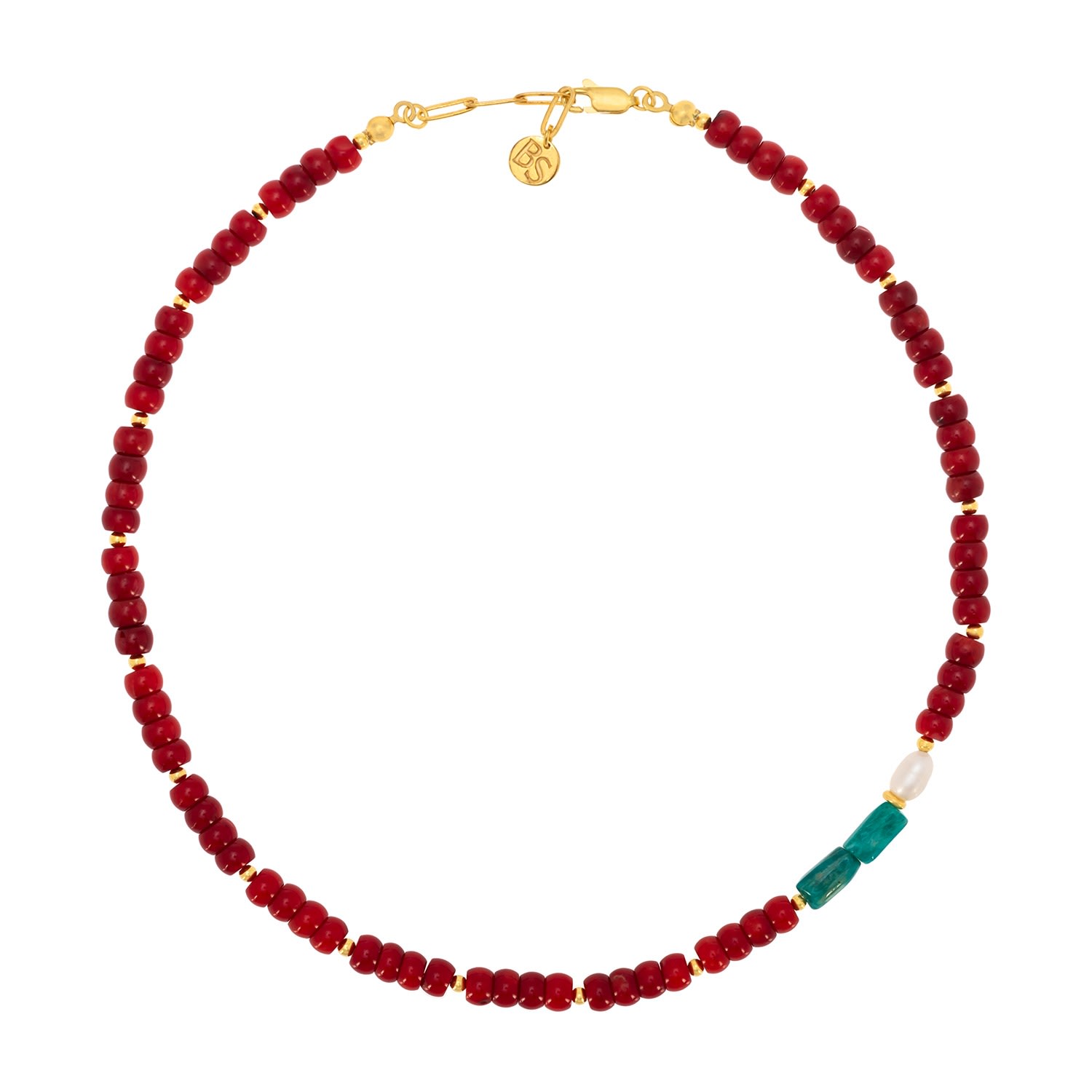 Women’s Red / White / Blue Heavenly Coral, Amazonite & Pearl Necklace Bonjouk Studio