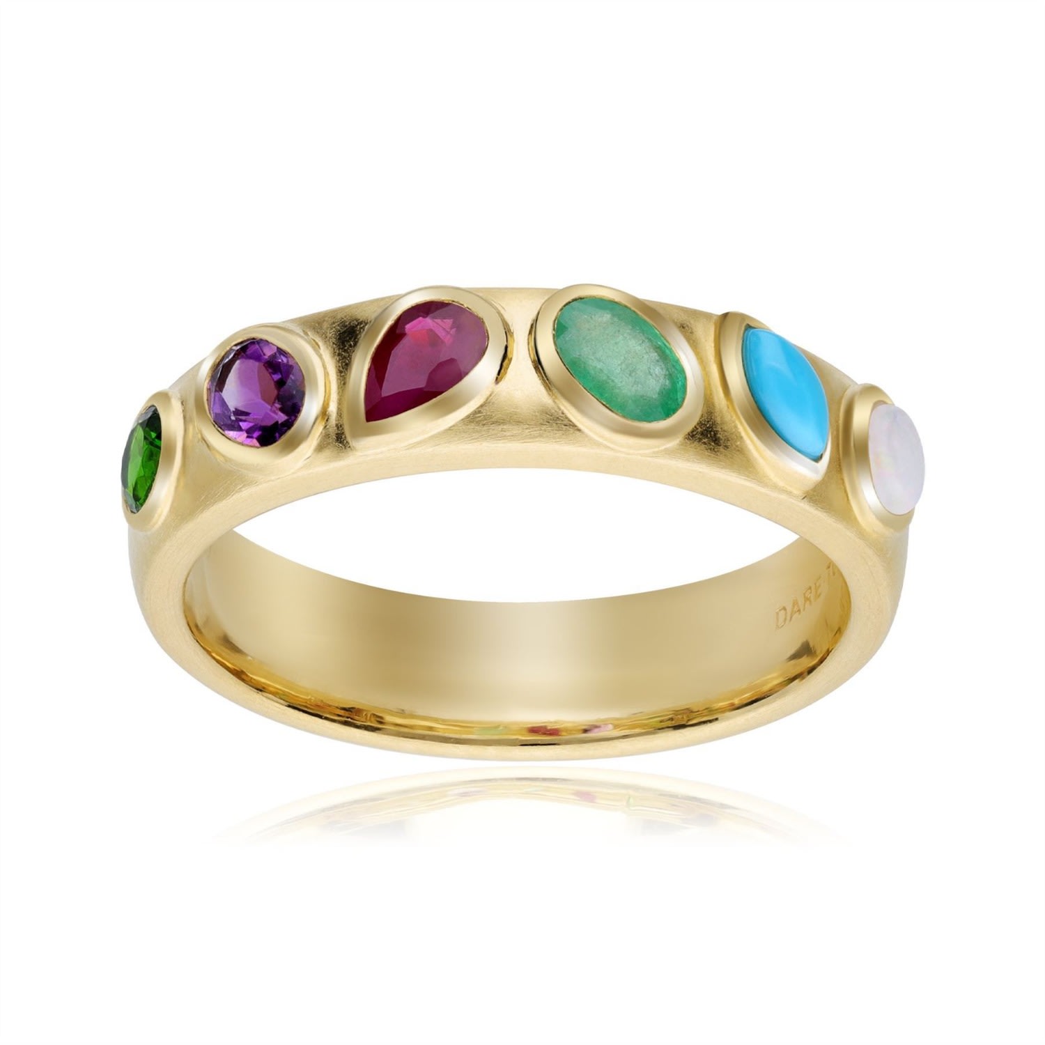 Women’s Coded Whispers ’Dare To’ Acrostic Gemstone Gold Plated Sterling Silver Ring Gemondo