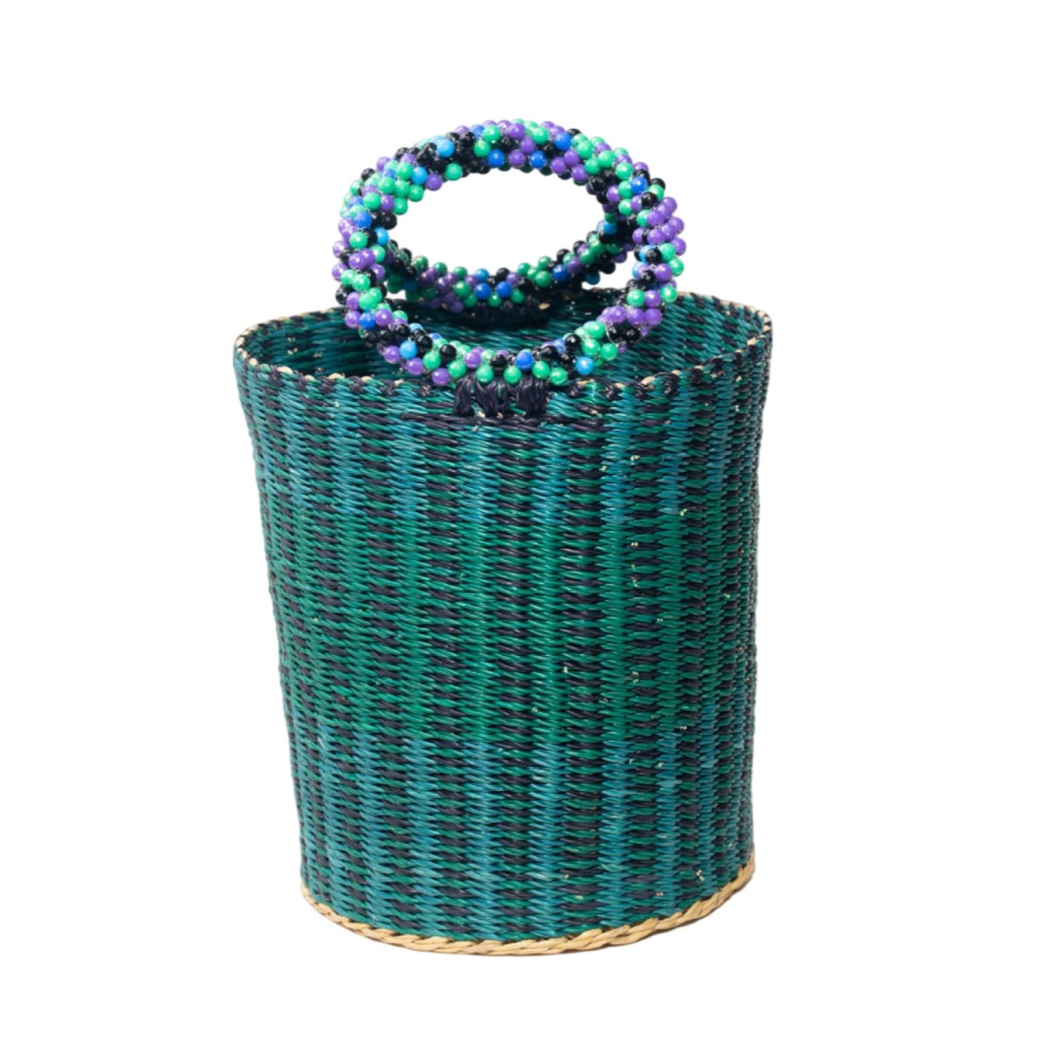 Ortus Women's Black / Blue / Green Inyene Straw Bucket Bag In Black/blue/green