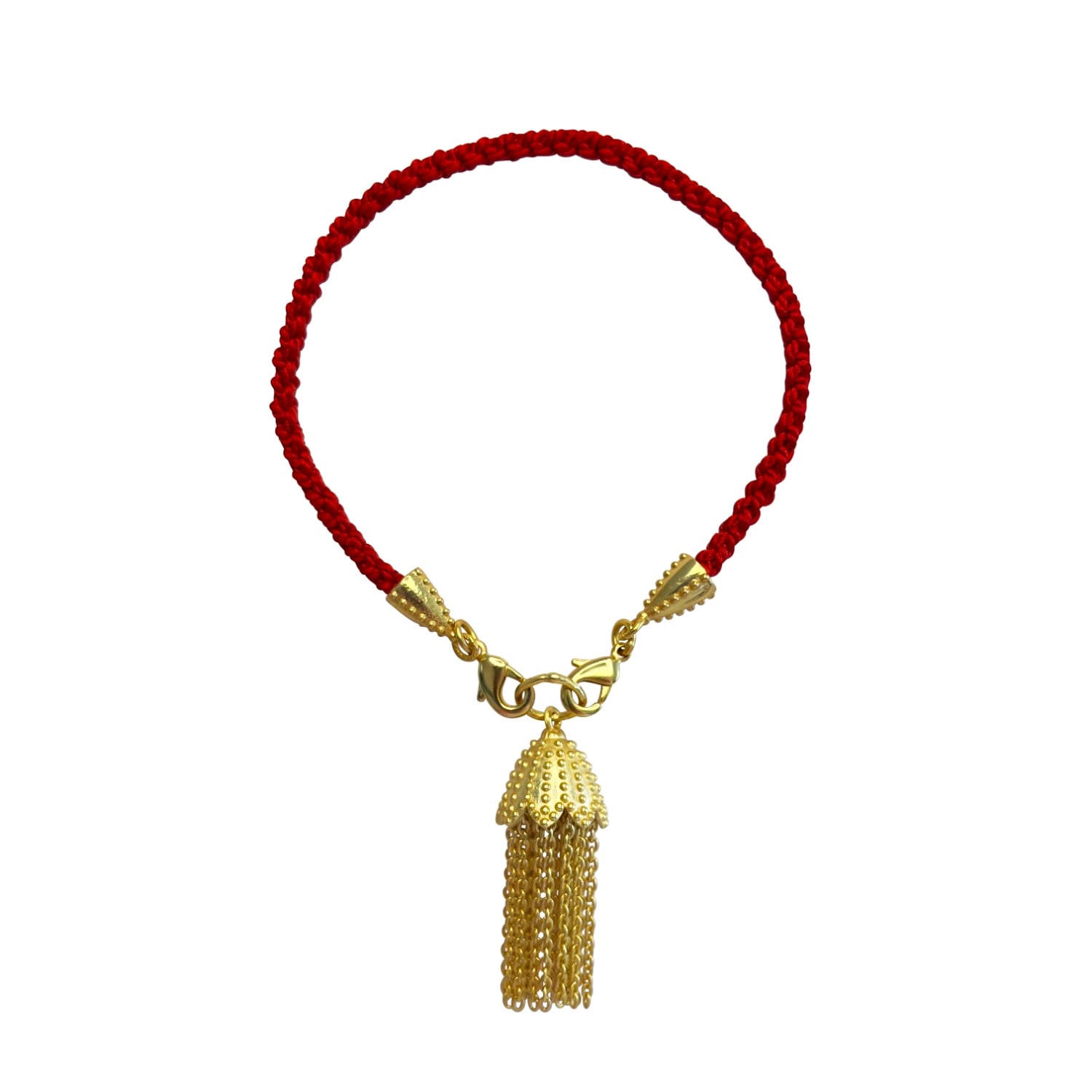 Rize Women's Gold / Red Tassel Bracelet - Gold Plated & Red Cord In Multi
