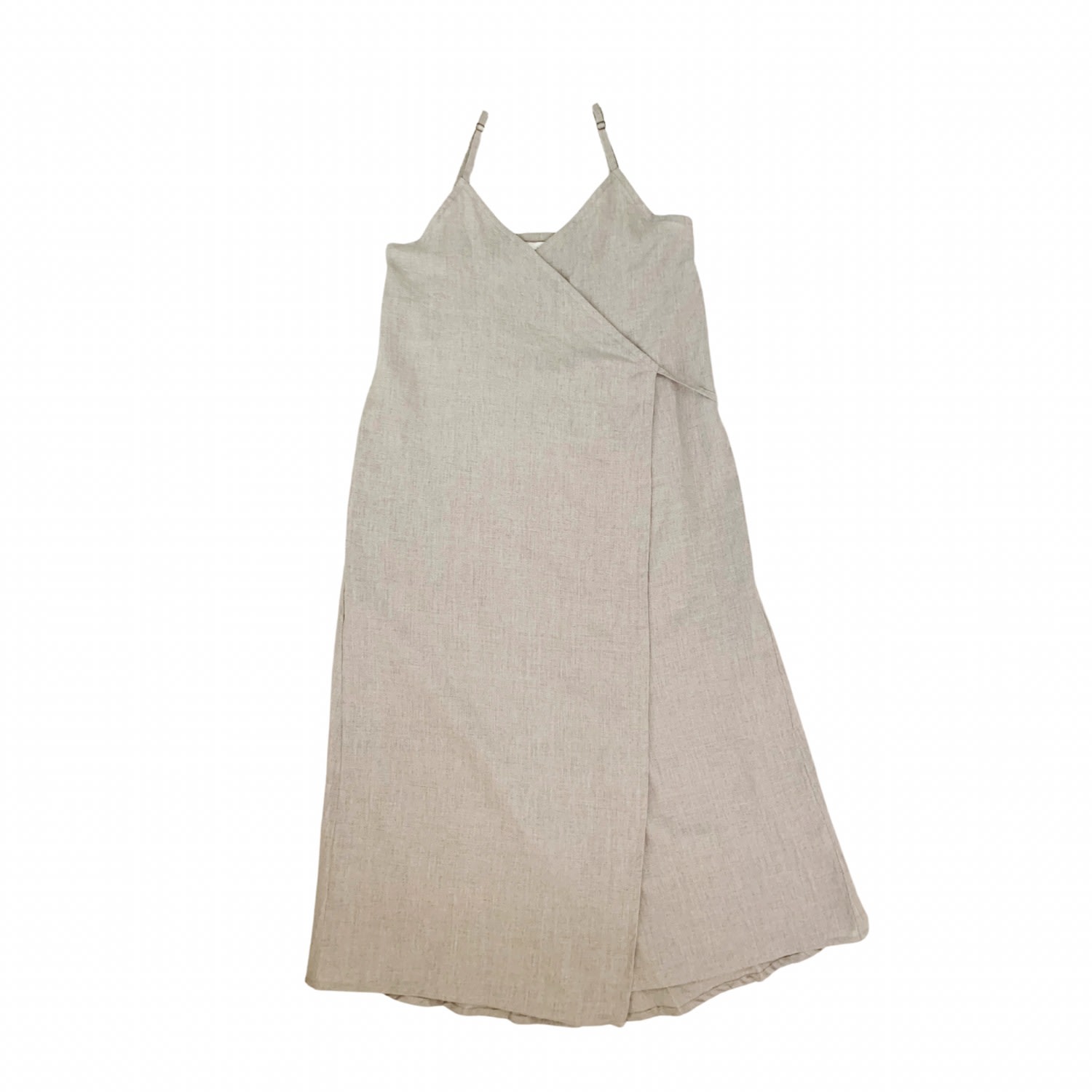 Pink Haley Women's Neutrals Anita Linen Wrap Front Midi Dress In Natural