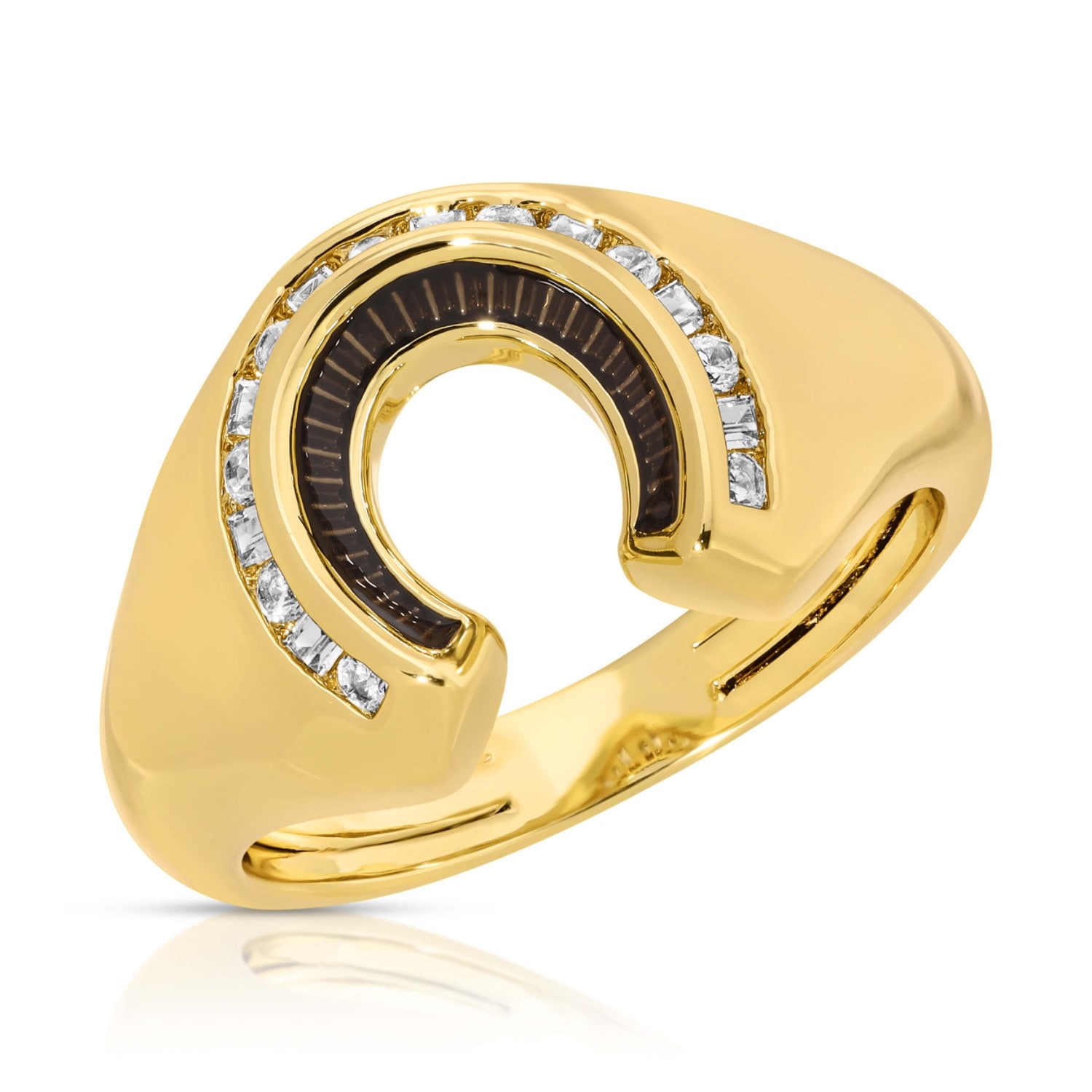 Glamrocks Jewelry Women's Gold Good Fortune Horseshoe Signet Ring - Grey