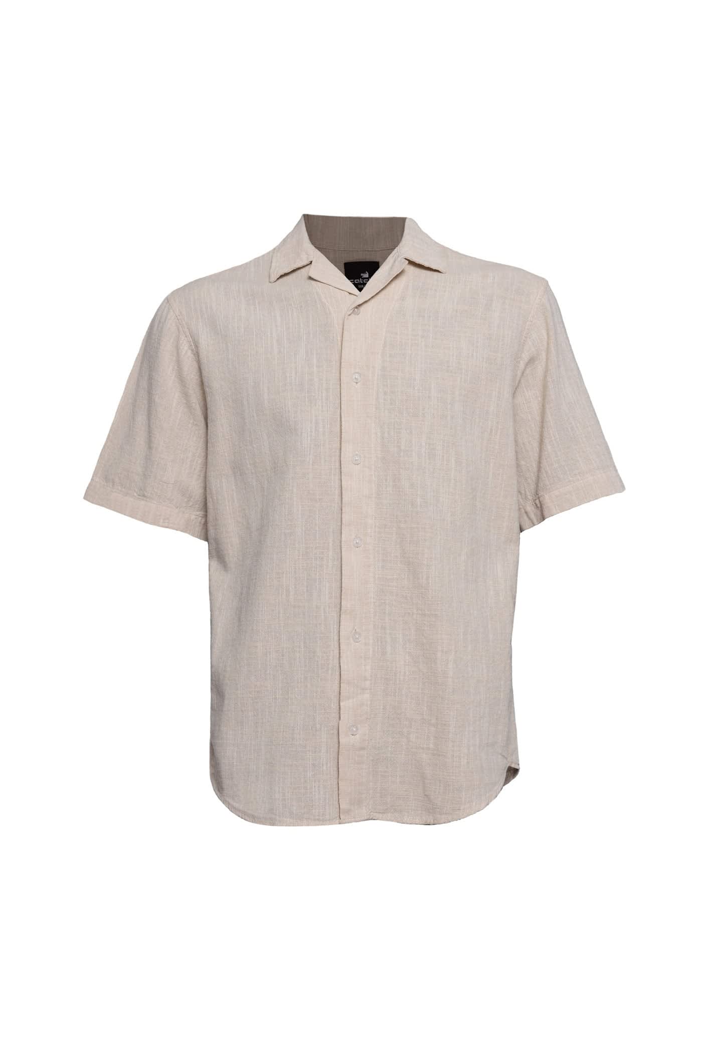 Linen Button Down Short Sleeve Shirt Beige, Monique Store