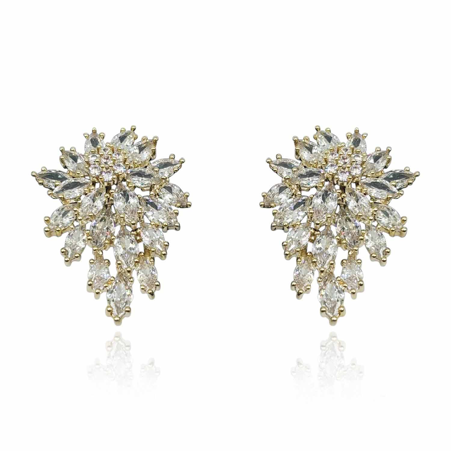Michael Nash Jewelry Women's Gold / Neutrals Multi Navette Gold Plate Crystal Cluster Clip-on Earrings In Gold