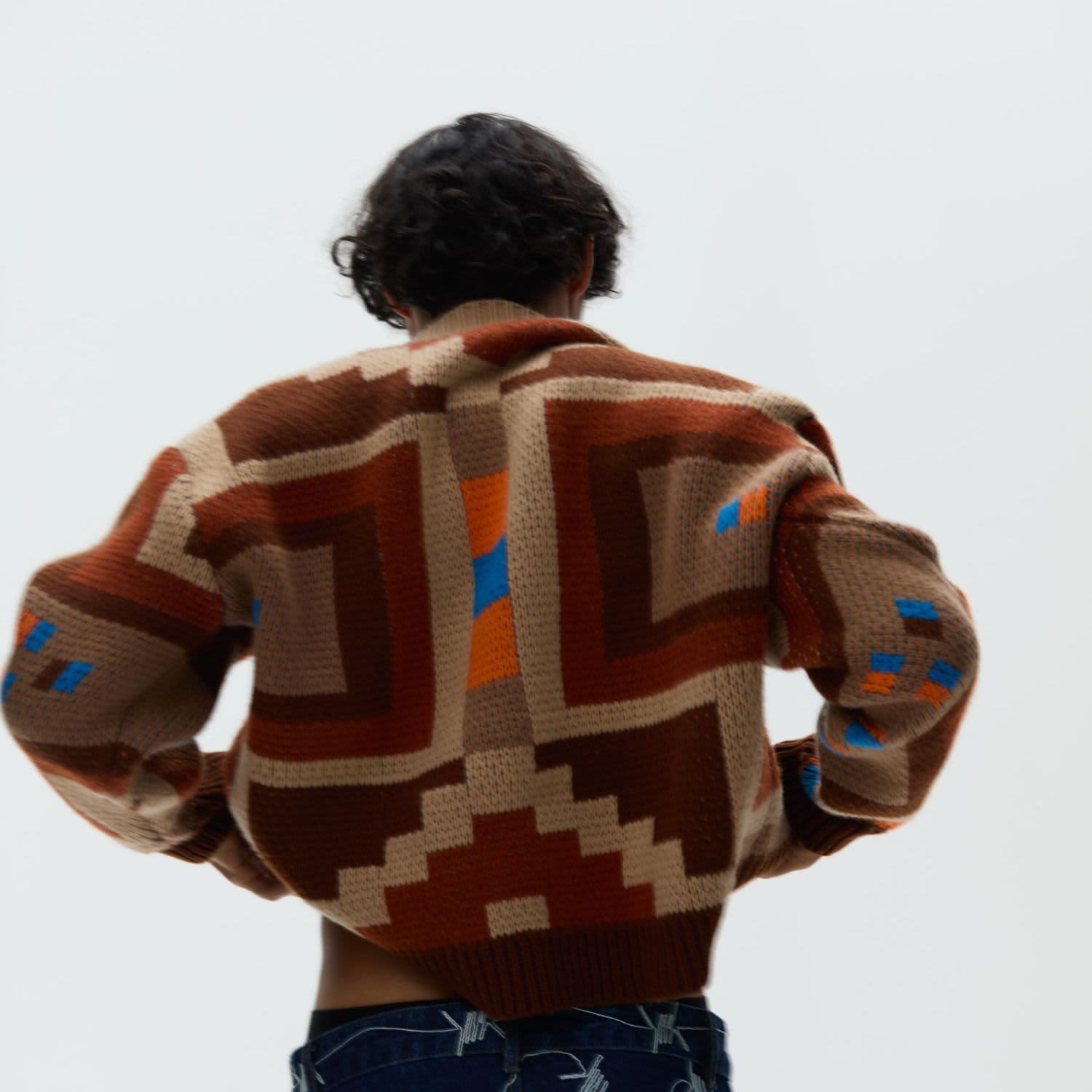 Multi-Color Geometric Pattern Knit Button Cardigan | Born In Exile 