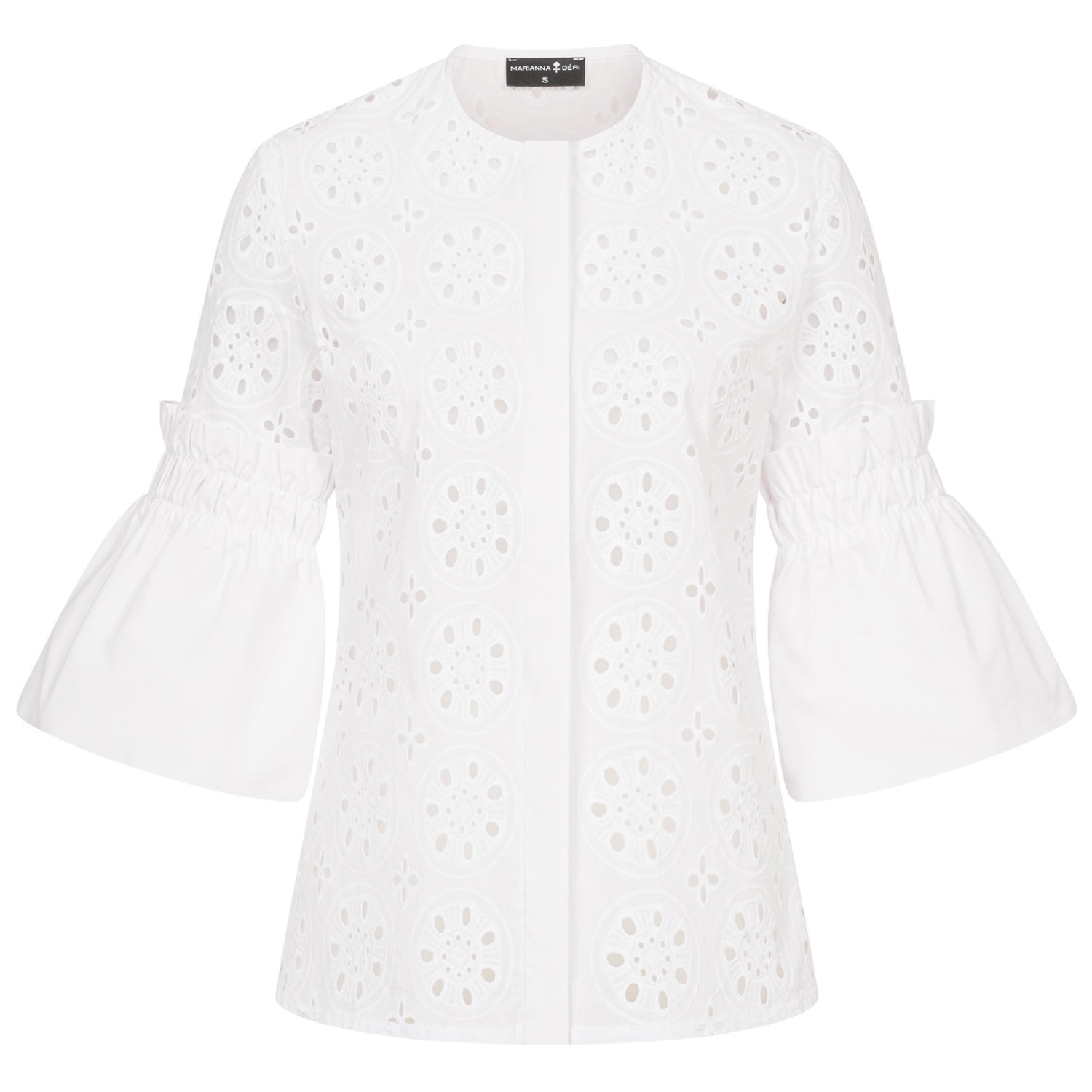 Women’s White Eyelet Bell Sleeve Blouse Extra Small Marianna DÃ©ri