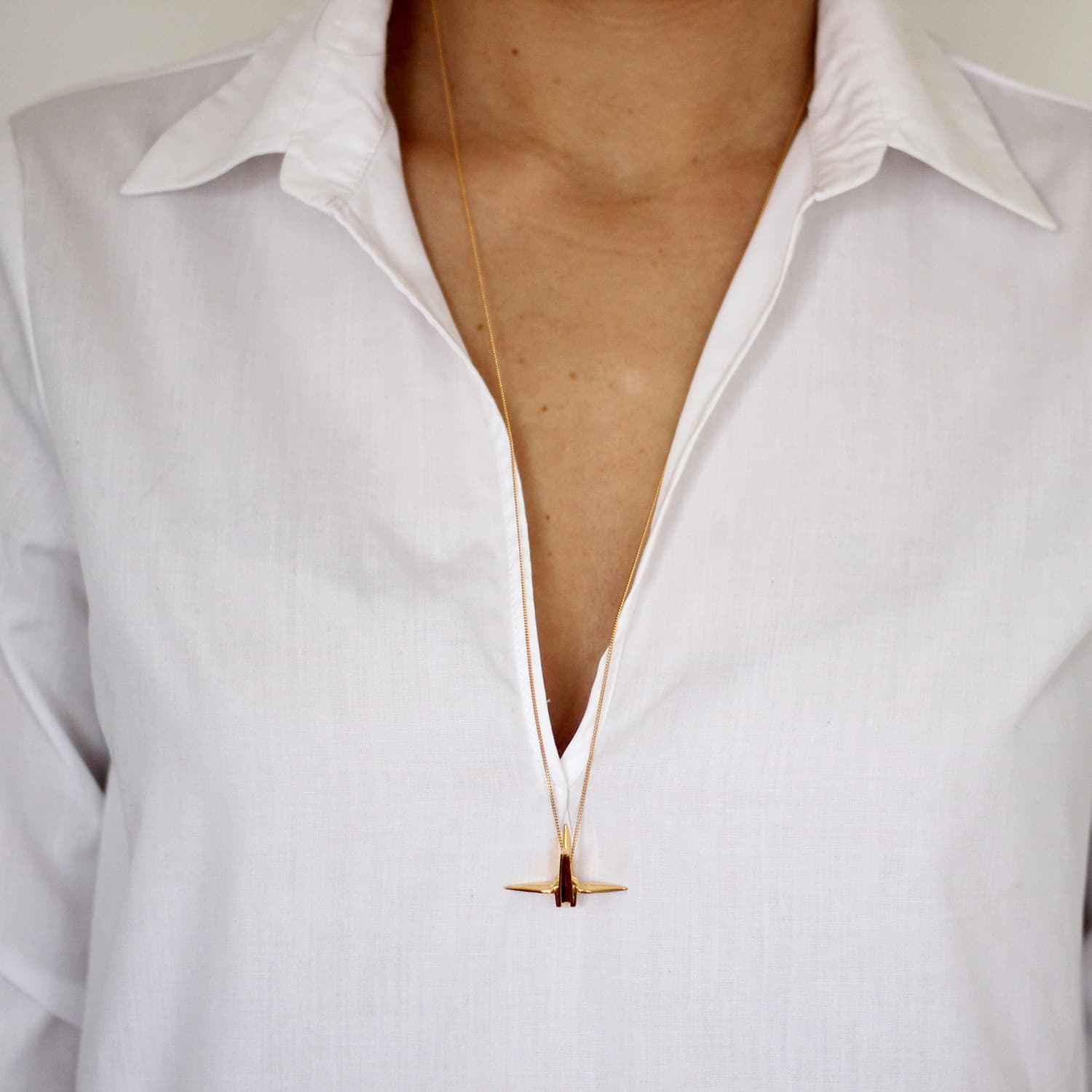 Crane Necklace Gold By Origami Jewellery