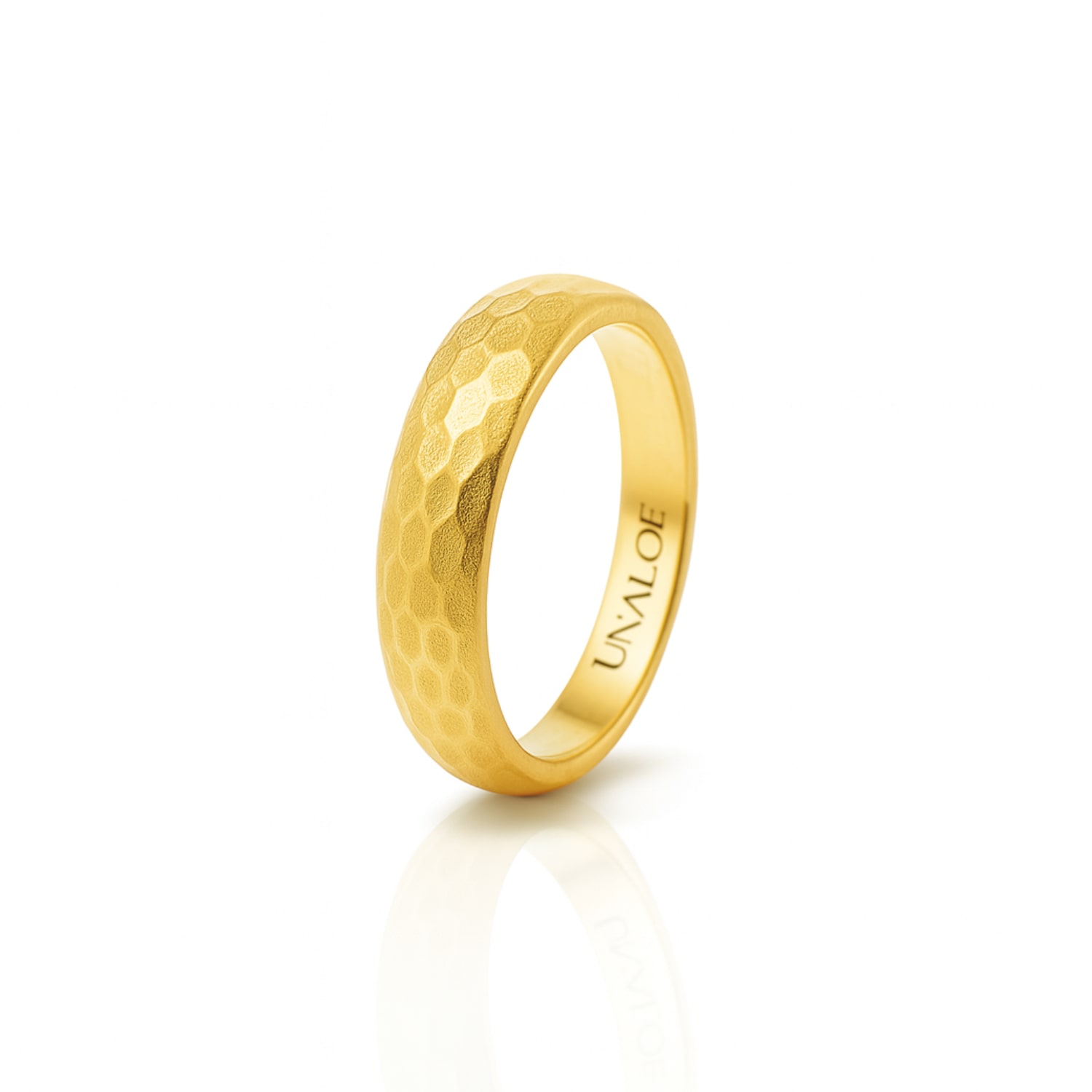 Unaloe Men's  Ring Band In Hammered Sterling Silver With Gold Plating: A Symbol Of Inner Strength In Gold