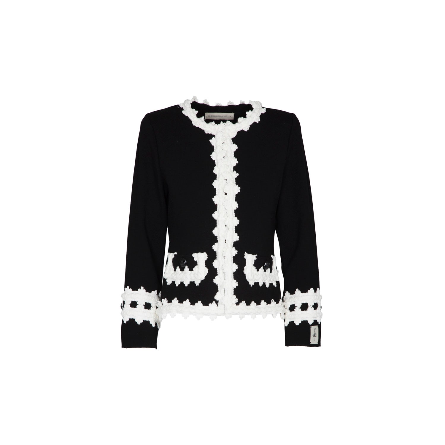The Extreme Collection Women's Black Tweed Jacket With Pearl-embroidered Trim And Vintage-inspired Pockets René In Black
