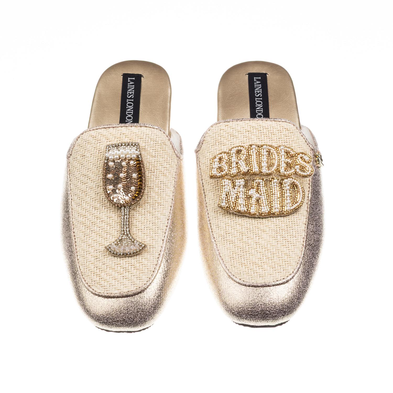 Women&rsquo;s Gold / Neutrals Classic Mules With Bridesmaid Brooches - Cream & Gold | Medium | Laines London