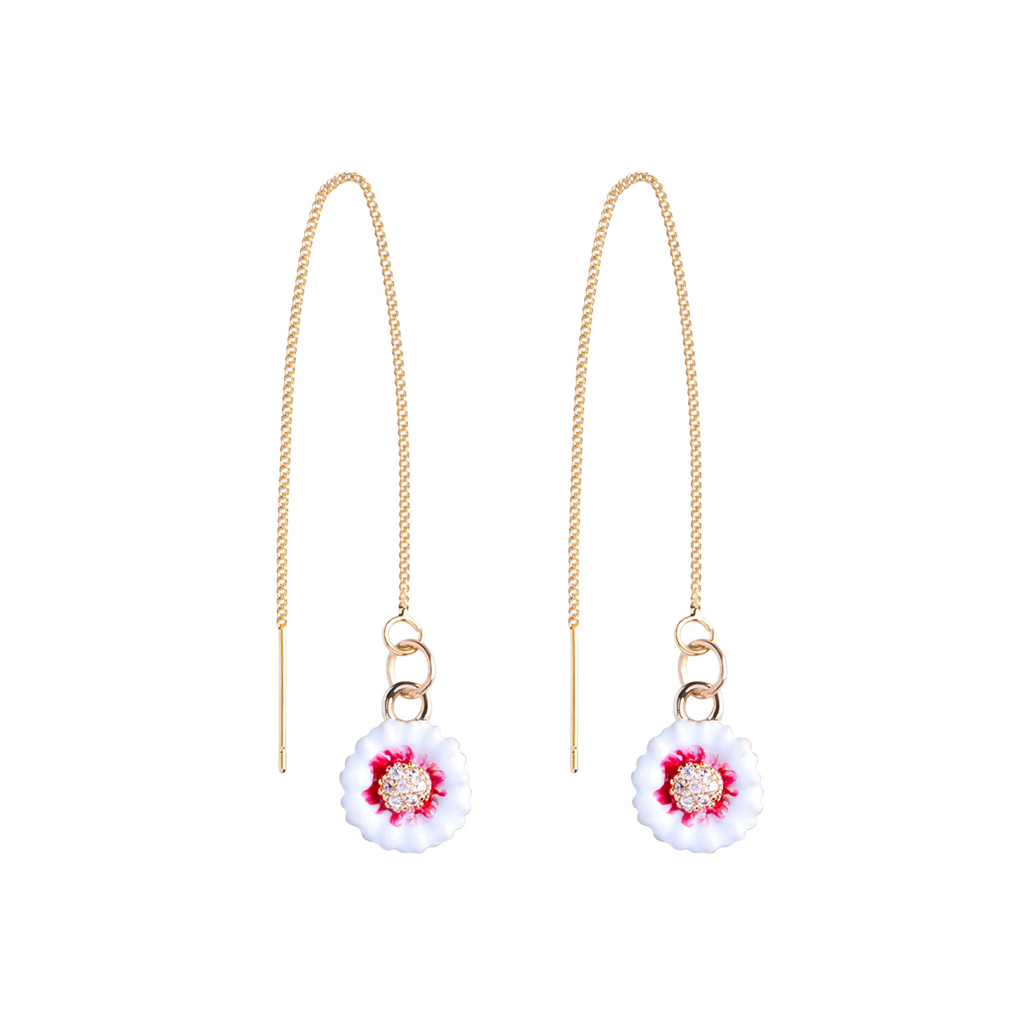 My Little Nature Women's White / Gold Gold-plated Threader Earrings – Handmade Pull-through Dangling Earrings With Wh In Multi