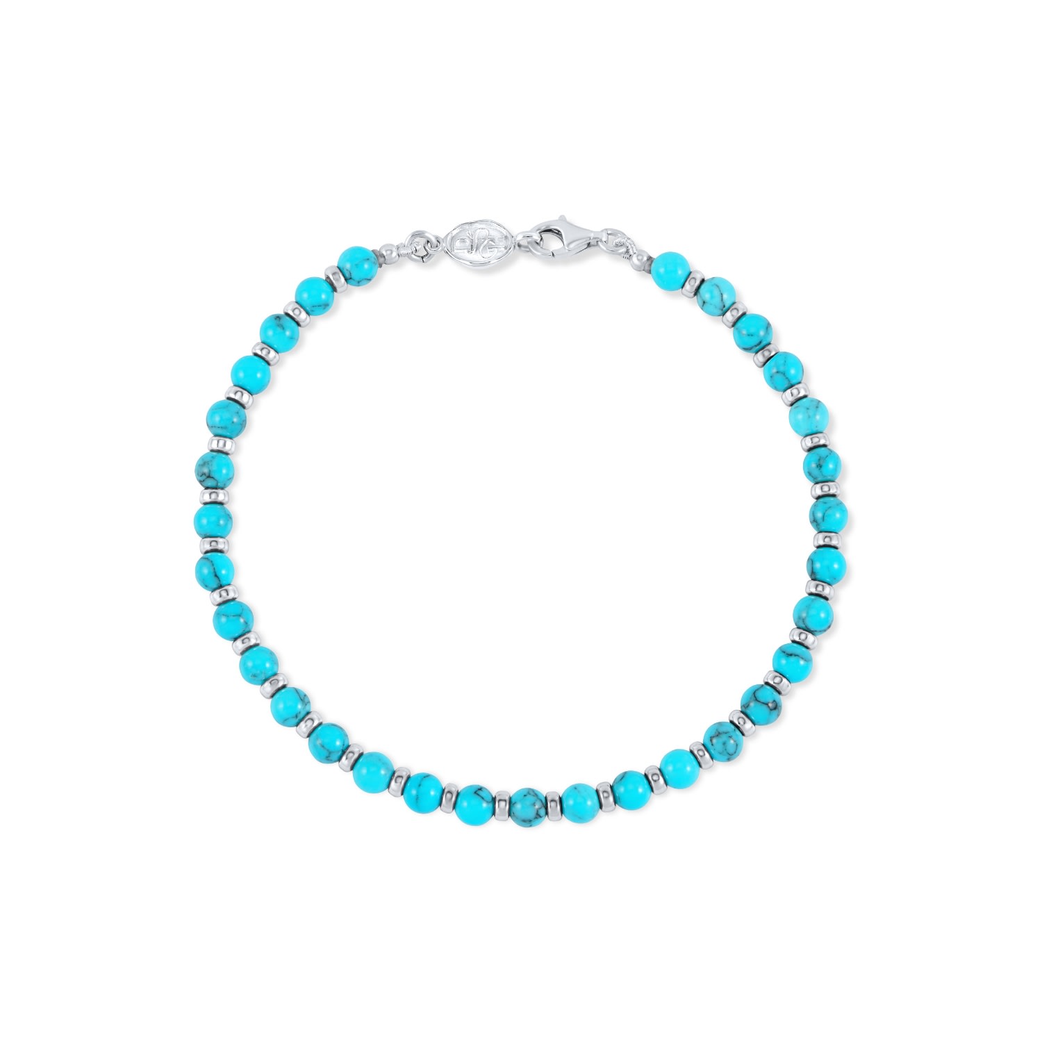Dower & Hall Blue Men's Turquoise & Halo Bead Bracelet In Sterling Silver In Blue