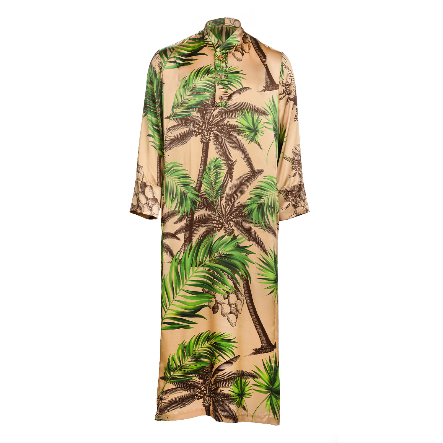 Women’s Green / Brown Loretta - Silk Maxi Tunic Dress Medium Chiffique