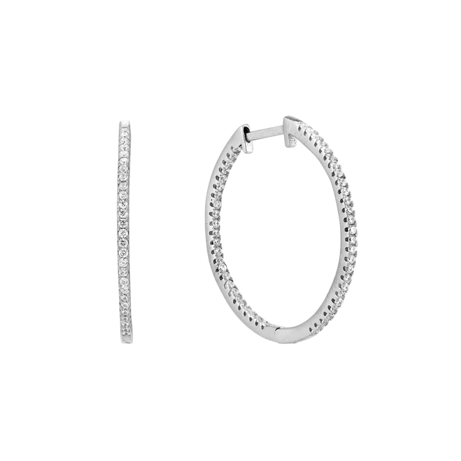 Women’s Ecoated Sterling Silver Cz Studded Hoop Earrings Seol + Gold